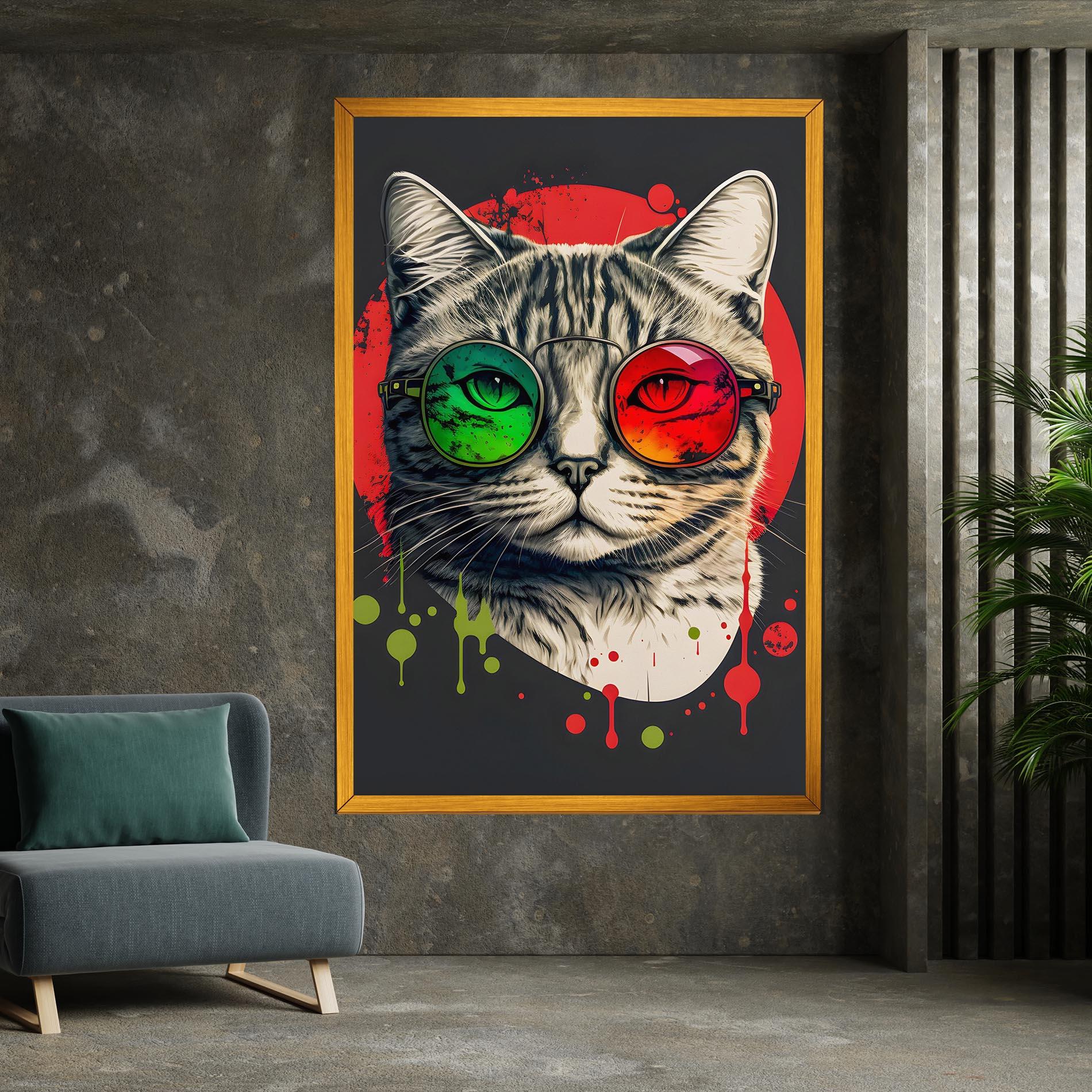 Tablou Canvas Green Red Glasses Cat mockup 7