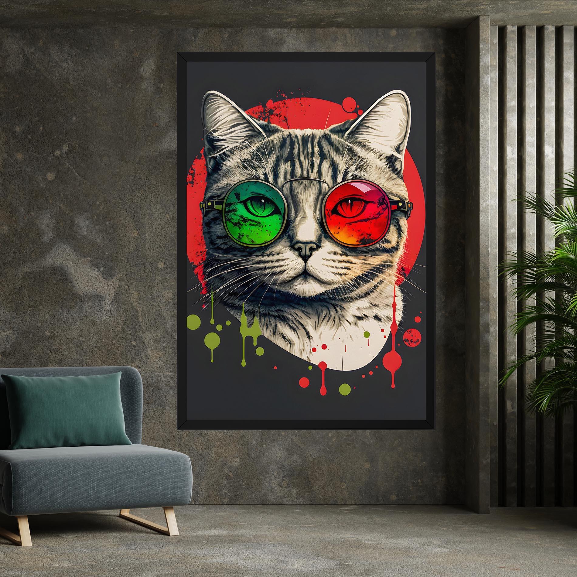 Tablou Canvas Green Red Glasses Cat mockup 7