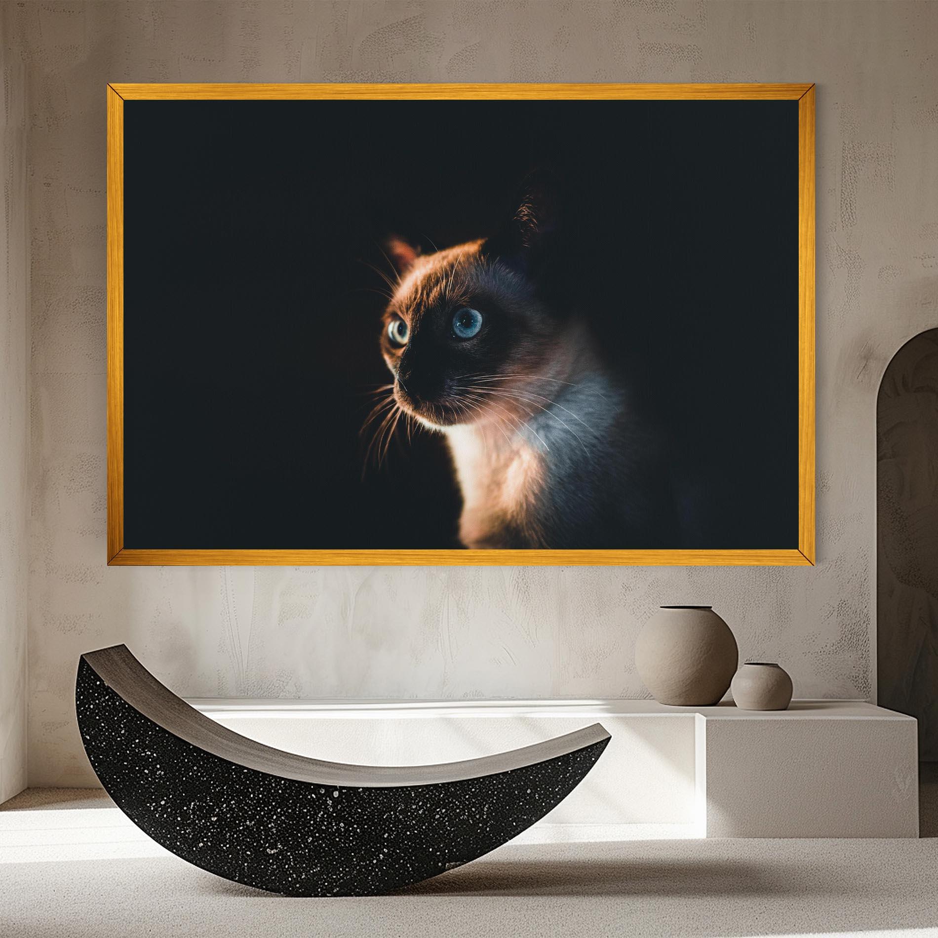 Tablou Canvas Blue Eyes Cat In Dark mockup 8