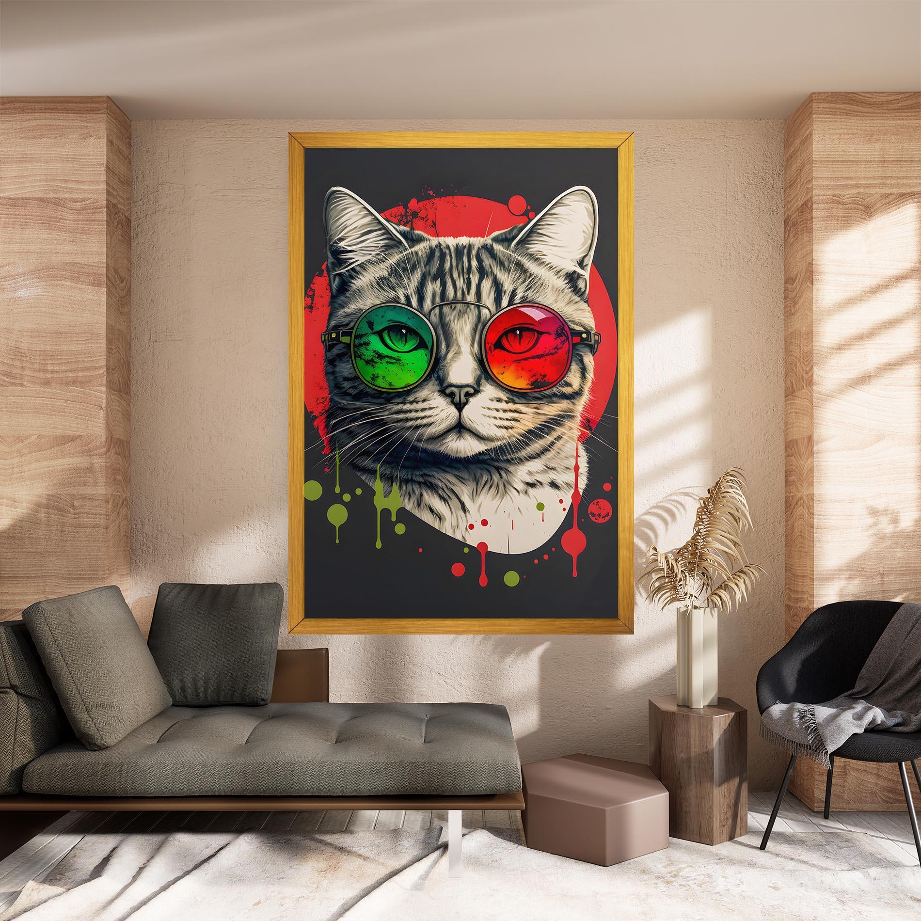 Tablou Canvas Green Red Glasses Cat mockup 8