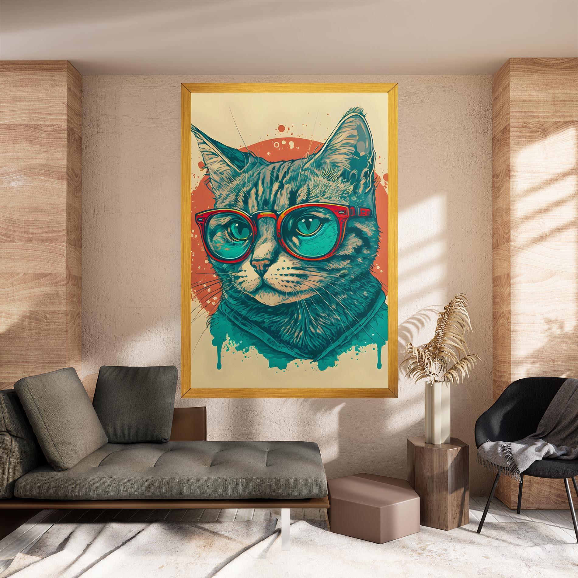 Tablou Canvas Red Glasses Cat mockup 8