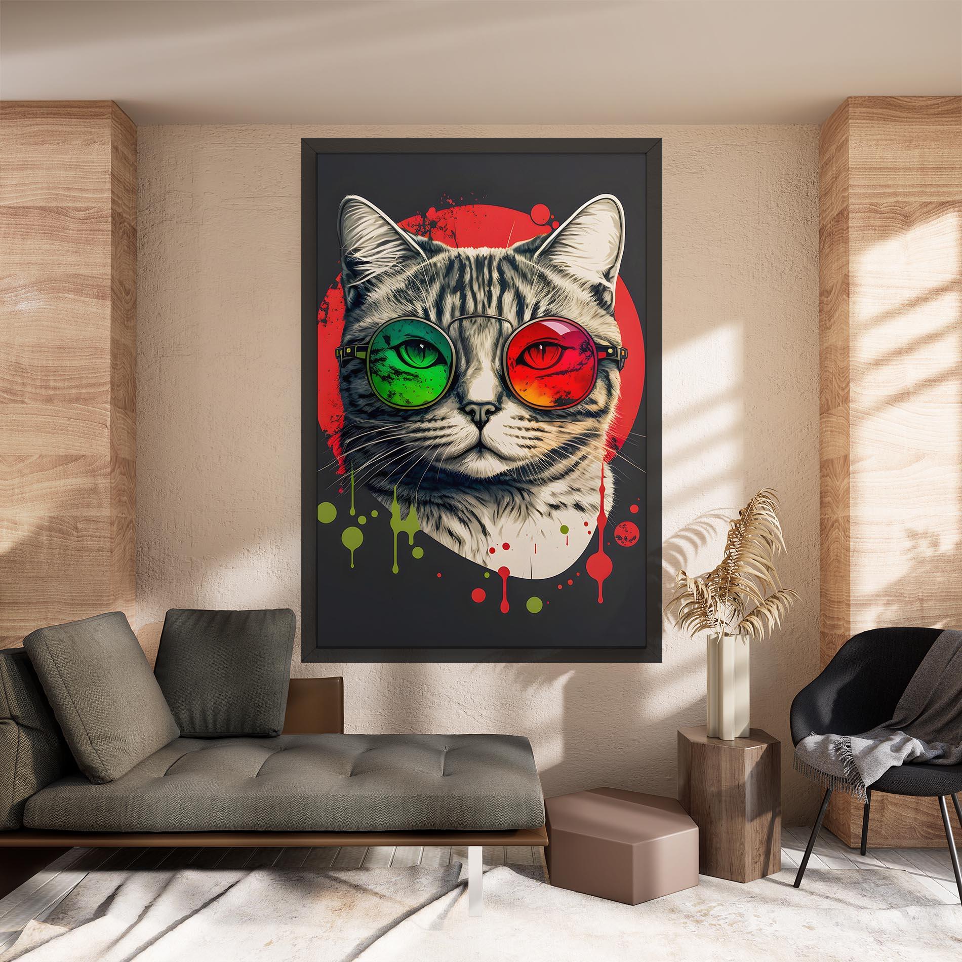 Tablou Canvas Green Red Glasses Cat mockup 8