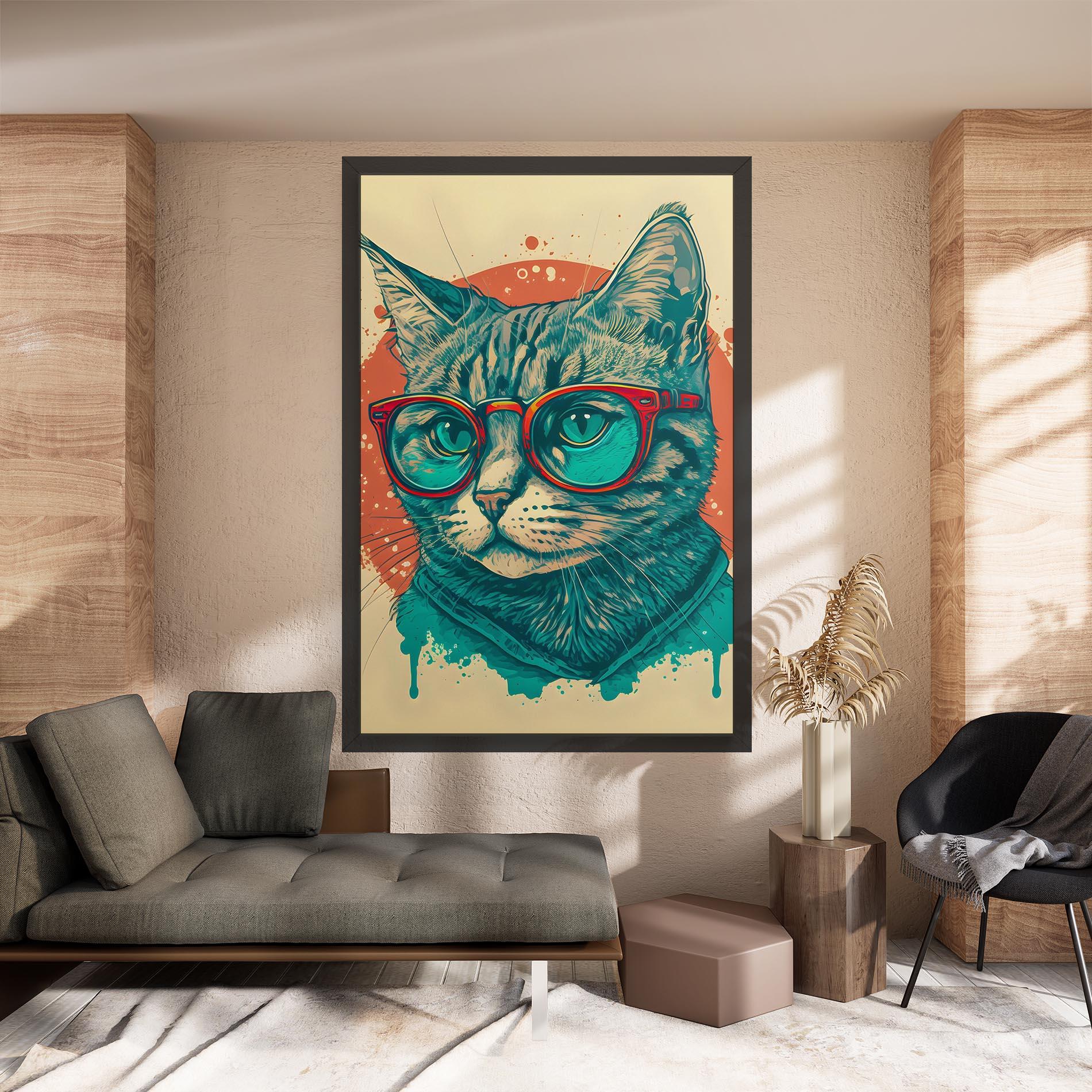 Tablou Canvas Red Glasses Cat mockup 8