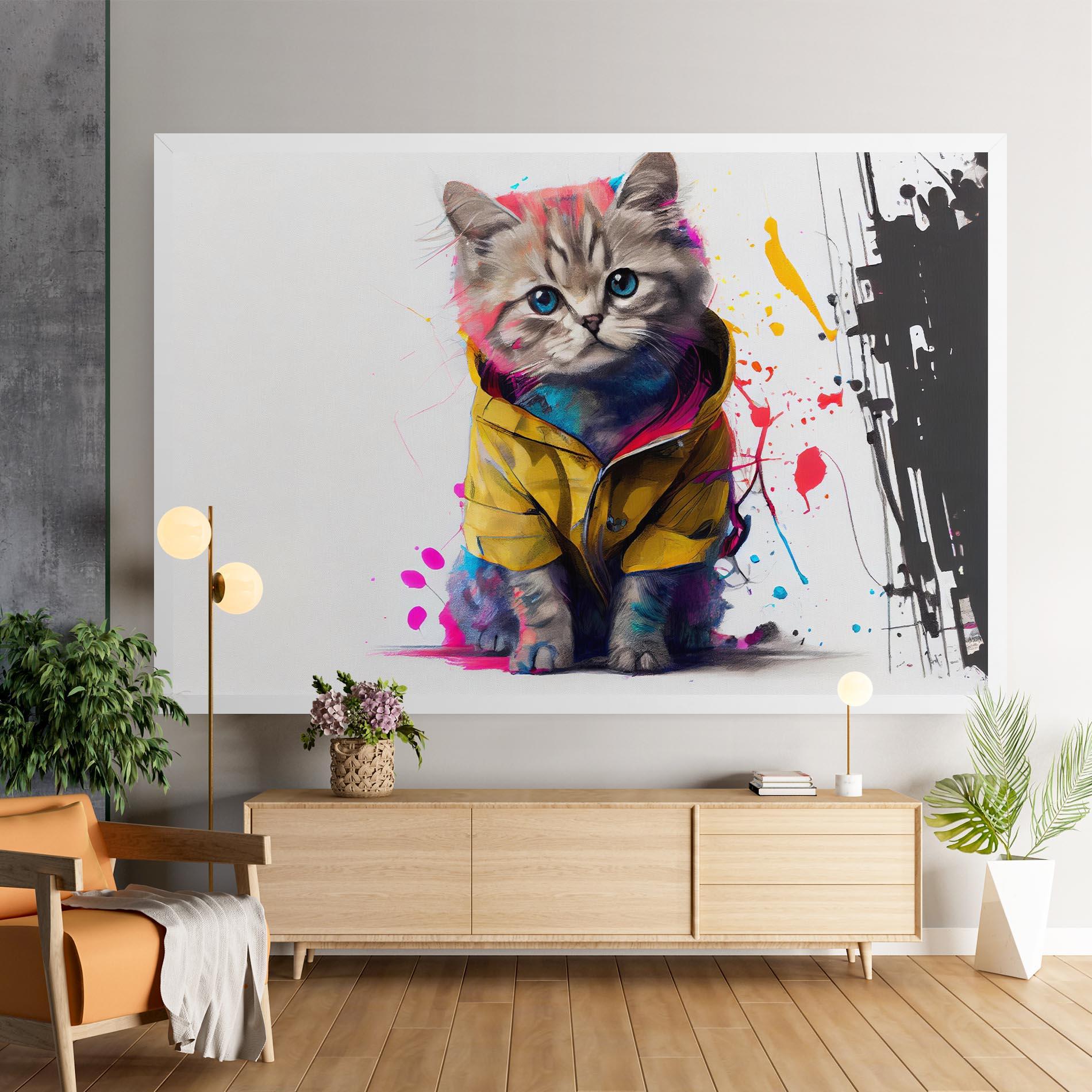 Tablou Canvas Fluffy Kitten With Clothes mockup 9