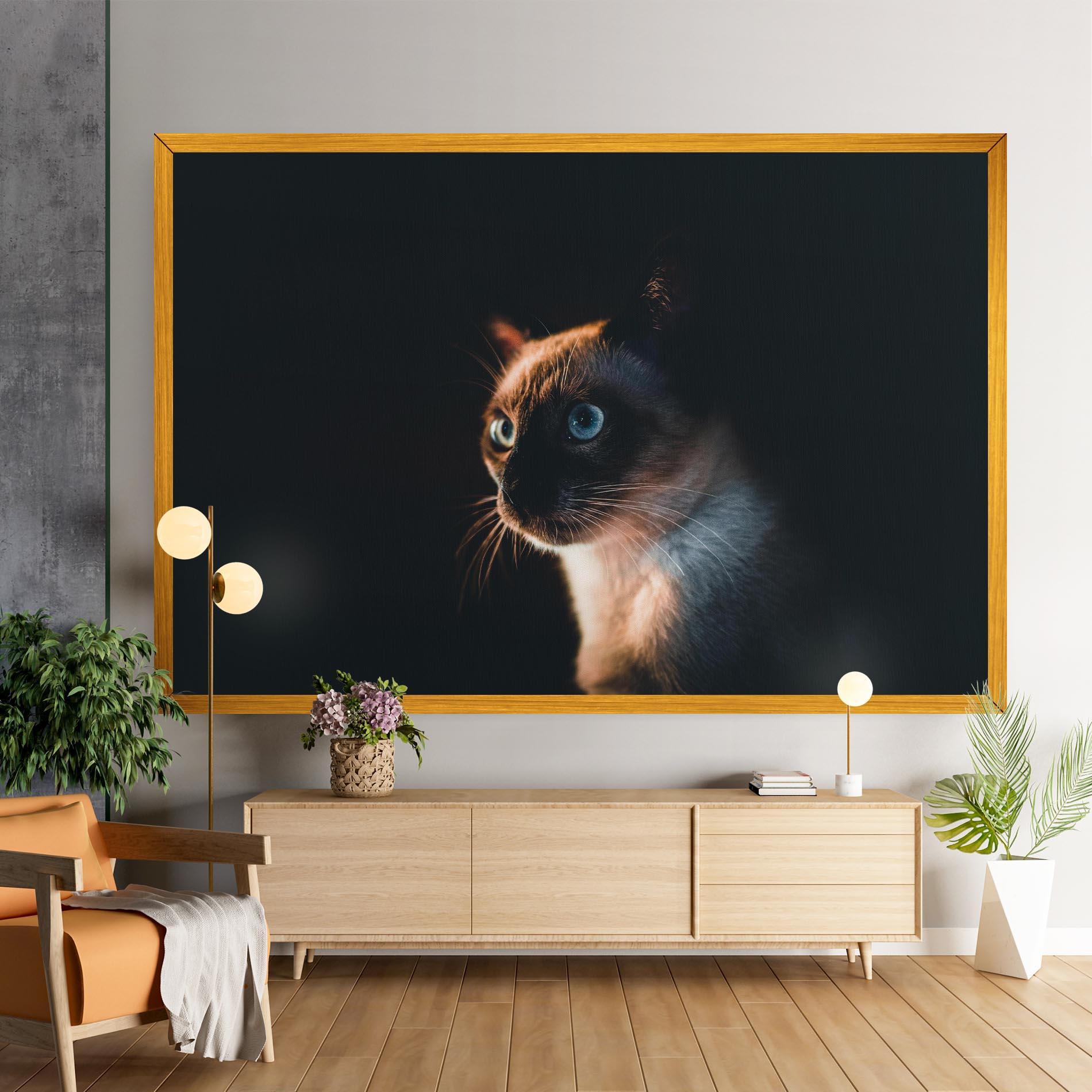 Tablou Canvas Blue Eyes Cat In Dark mockup 9
