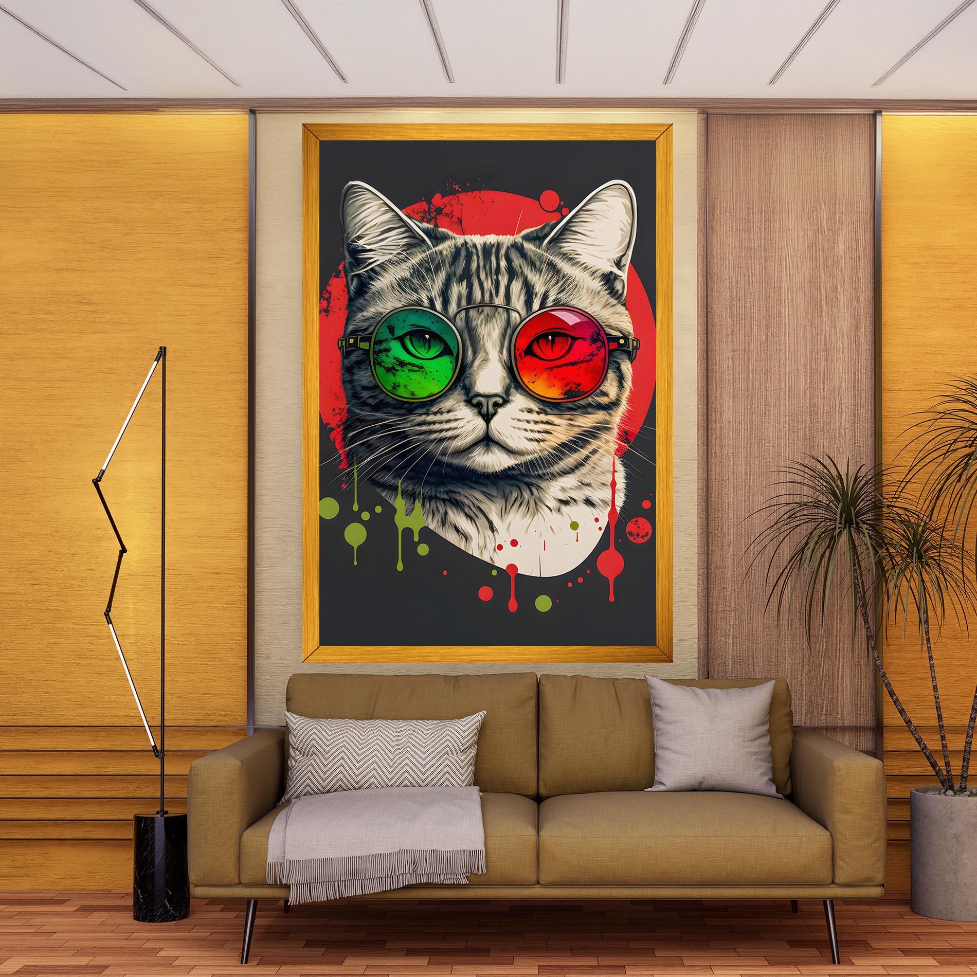 Tablou Canvas Green Red Glasses Cat mockup 9