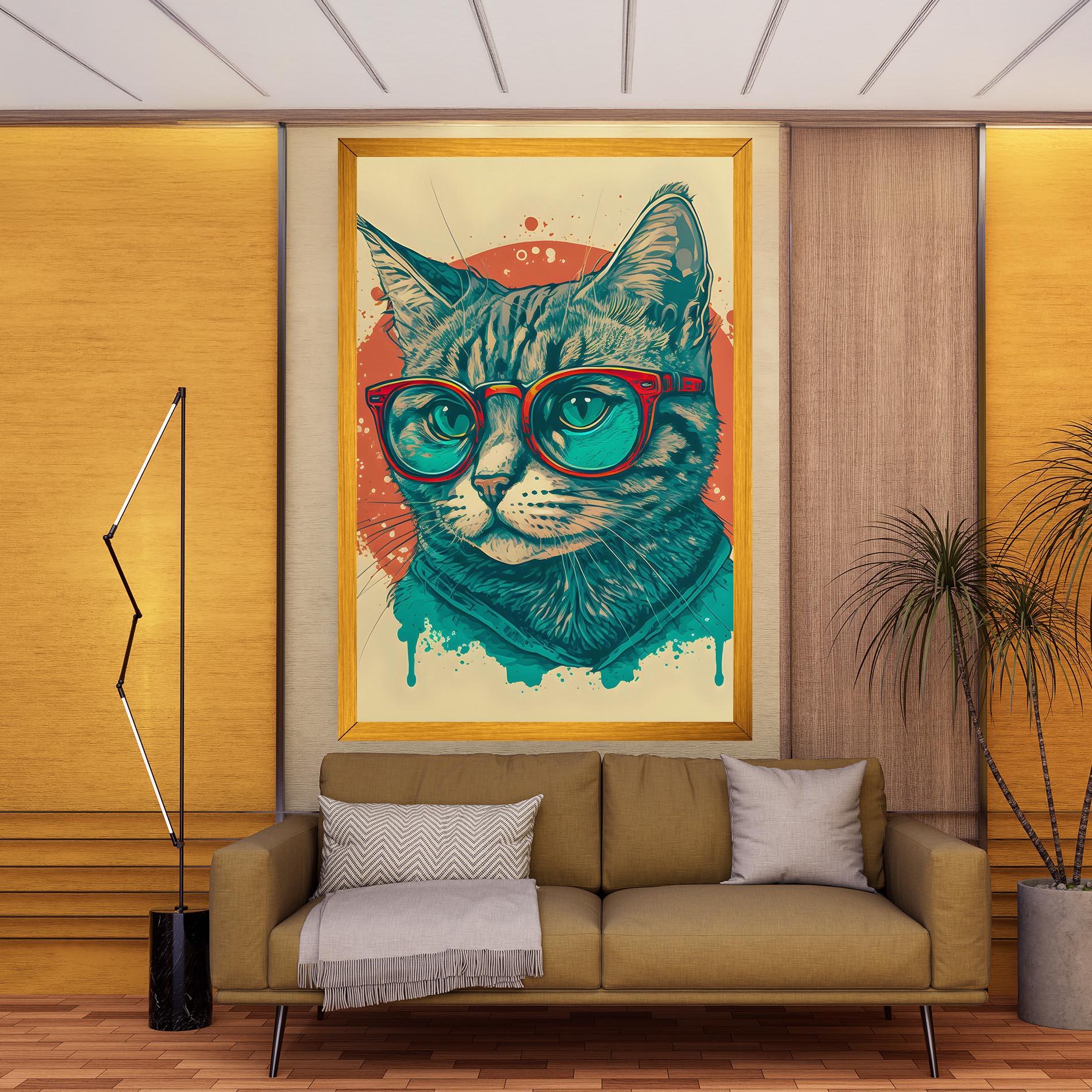 Tablou Canvas Red Glasses Cat mockup 9