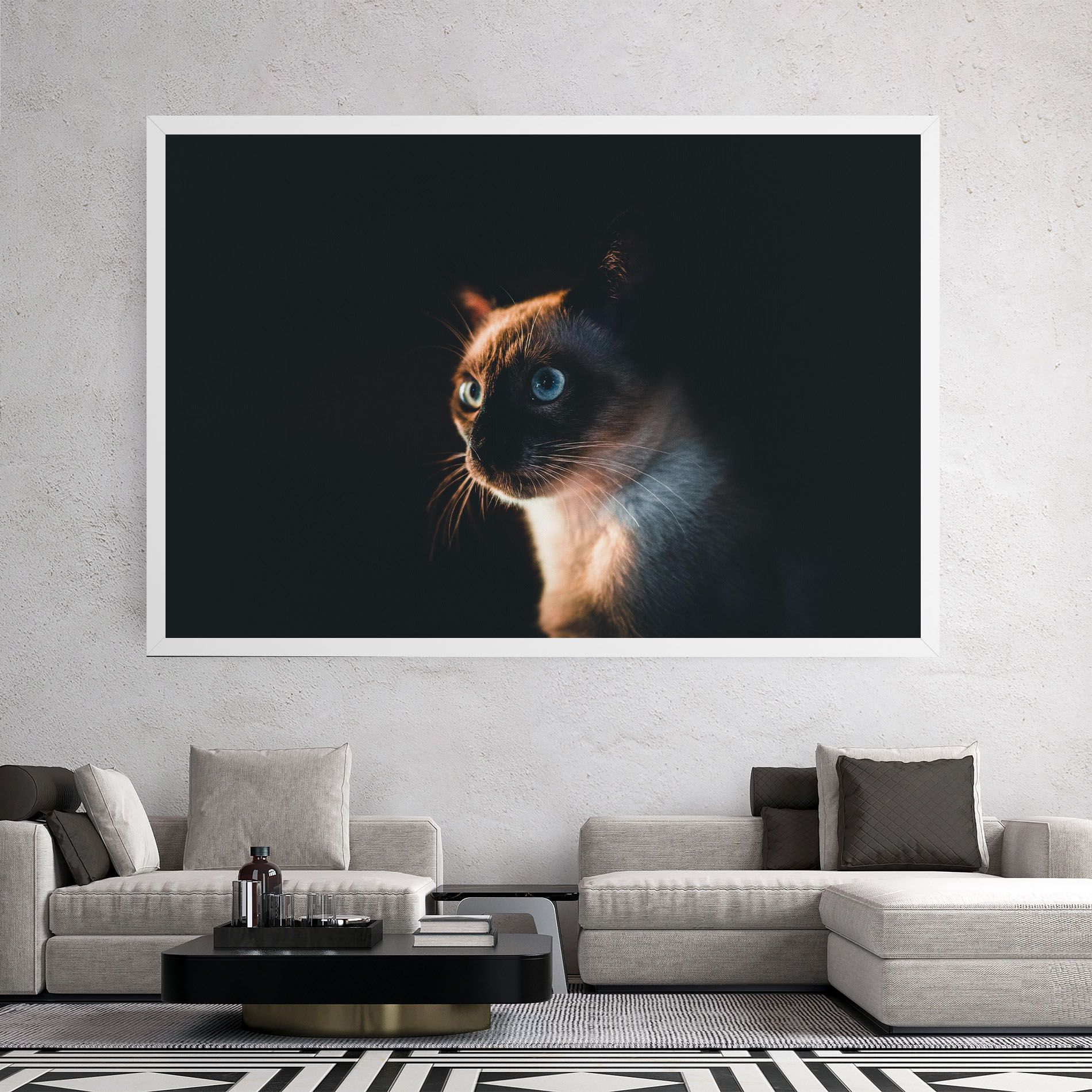 Blue Eyes Cat In Dark mockup 2