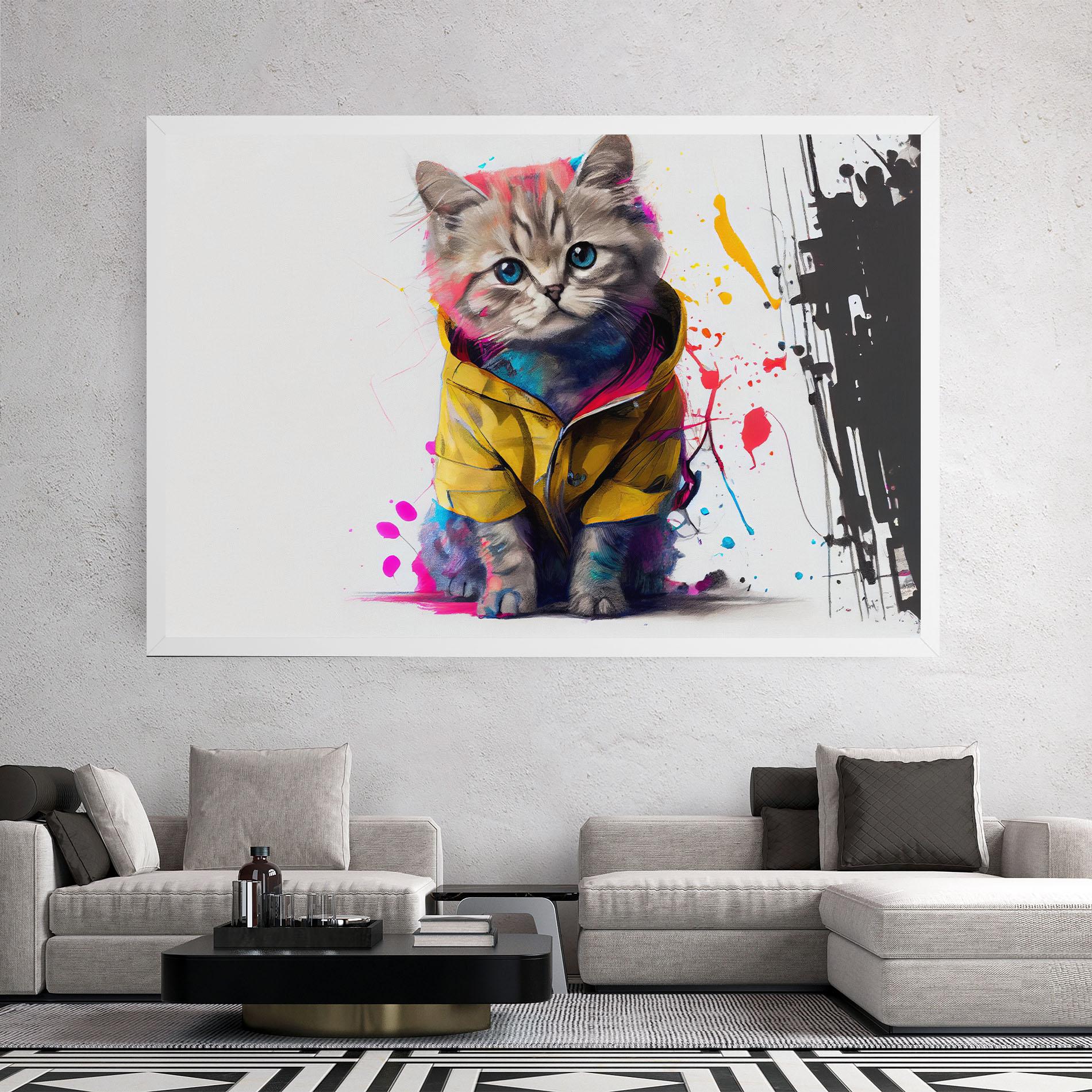 Tablou Canvas Fluffy Kitten With Clothes mockup 2