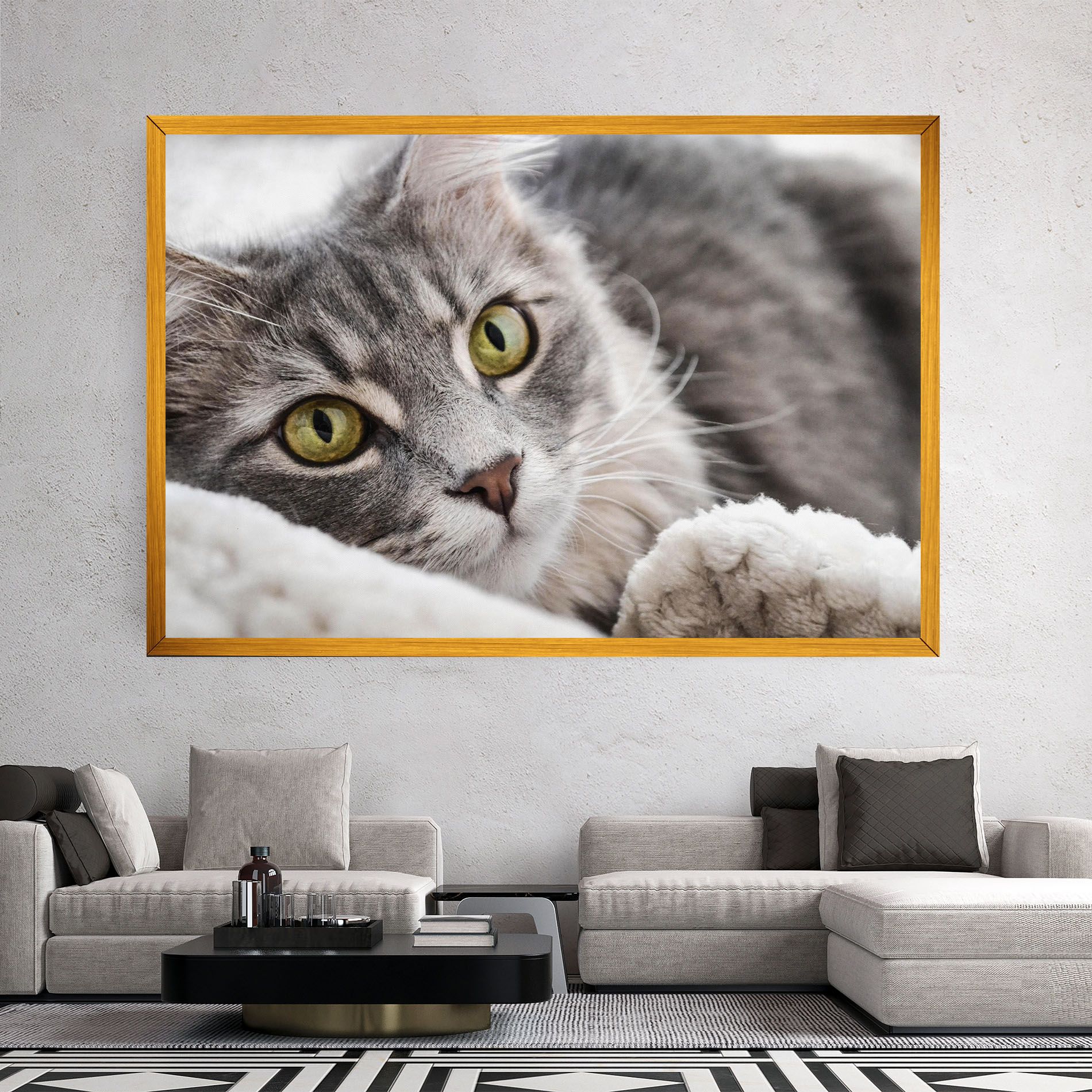 Grey Fluffy Cat mockup 2