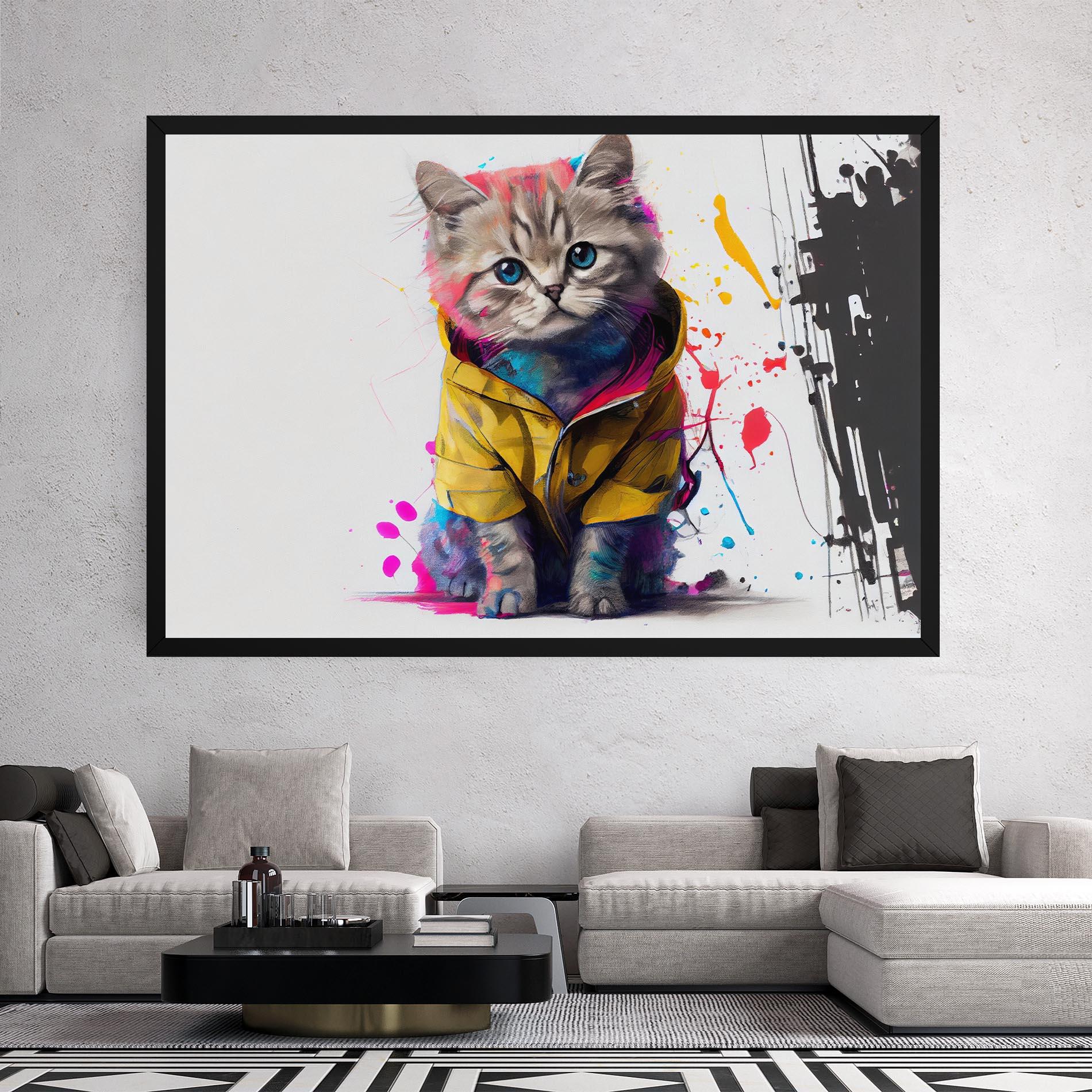 Tablou Canvas Fluffy Kitten With Clothes mockup 2