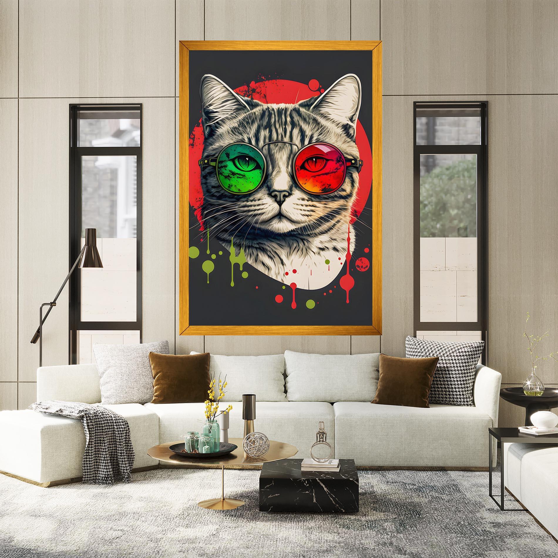 Tablou Canvas Green Red Glasses Cat mockup 2