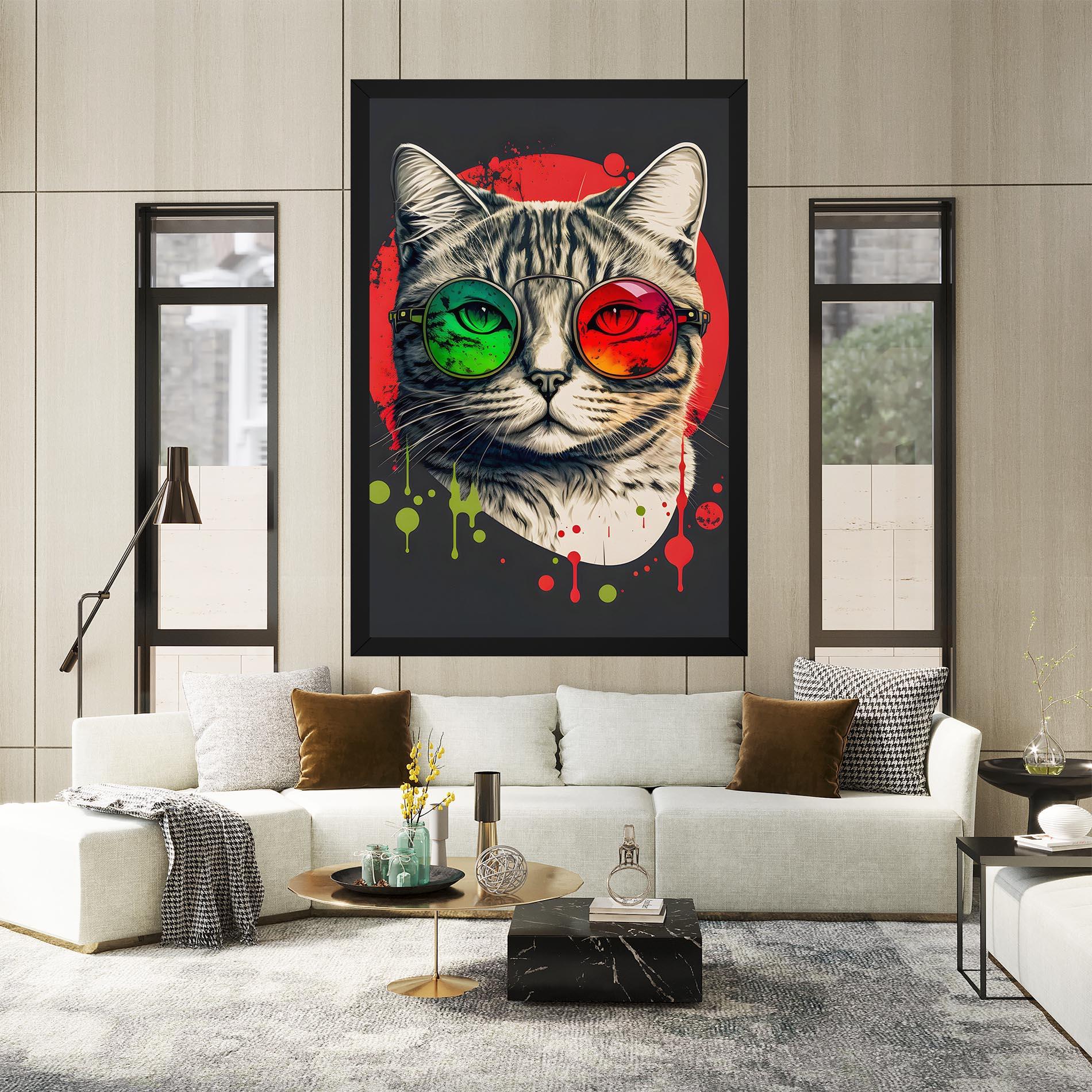 Tablou Canvas Green Red Glasses Cat mockup 2
