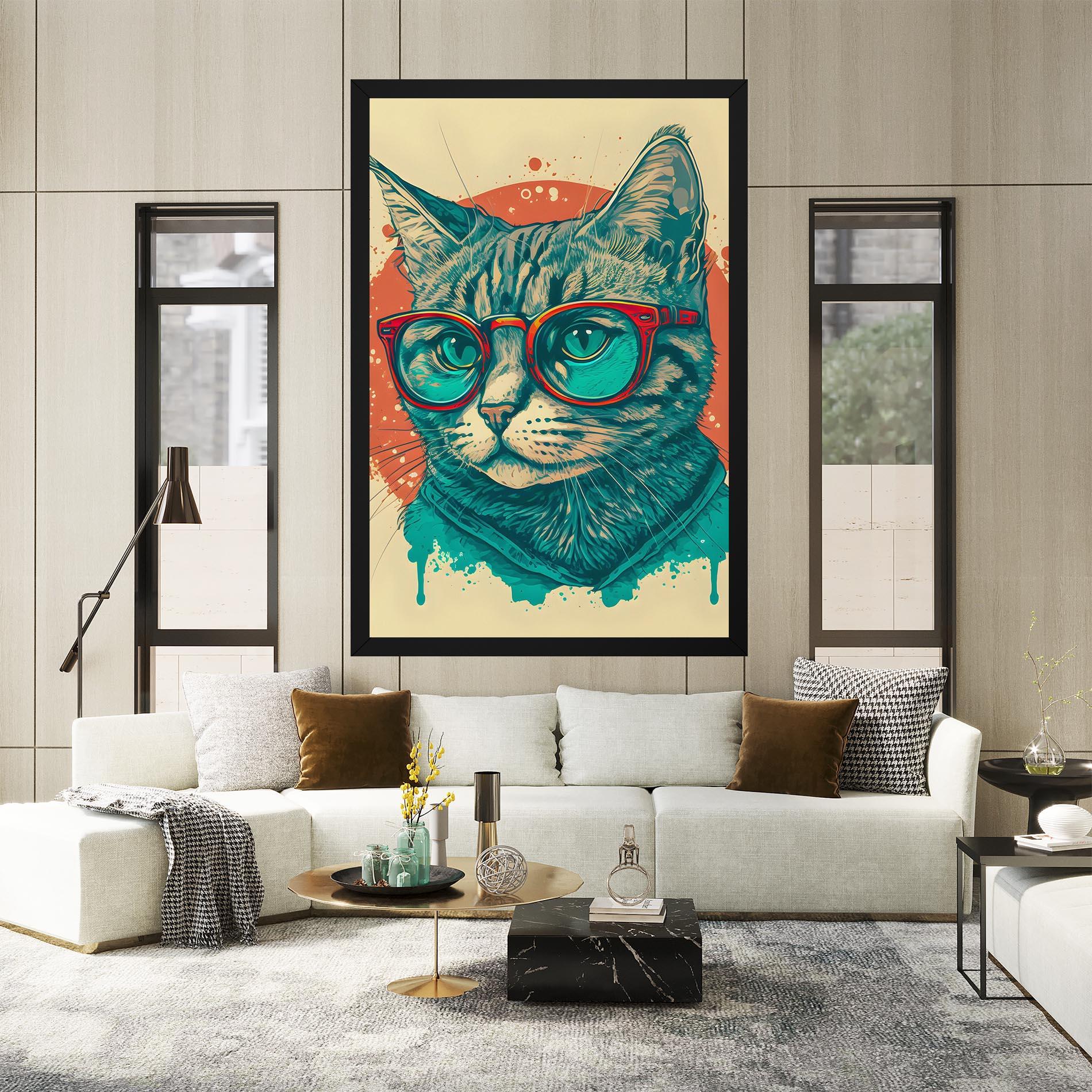 Tablou Canvas Red Glasses Cat mockup 2