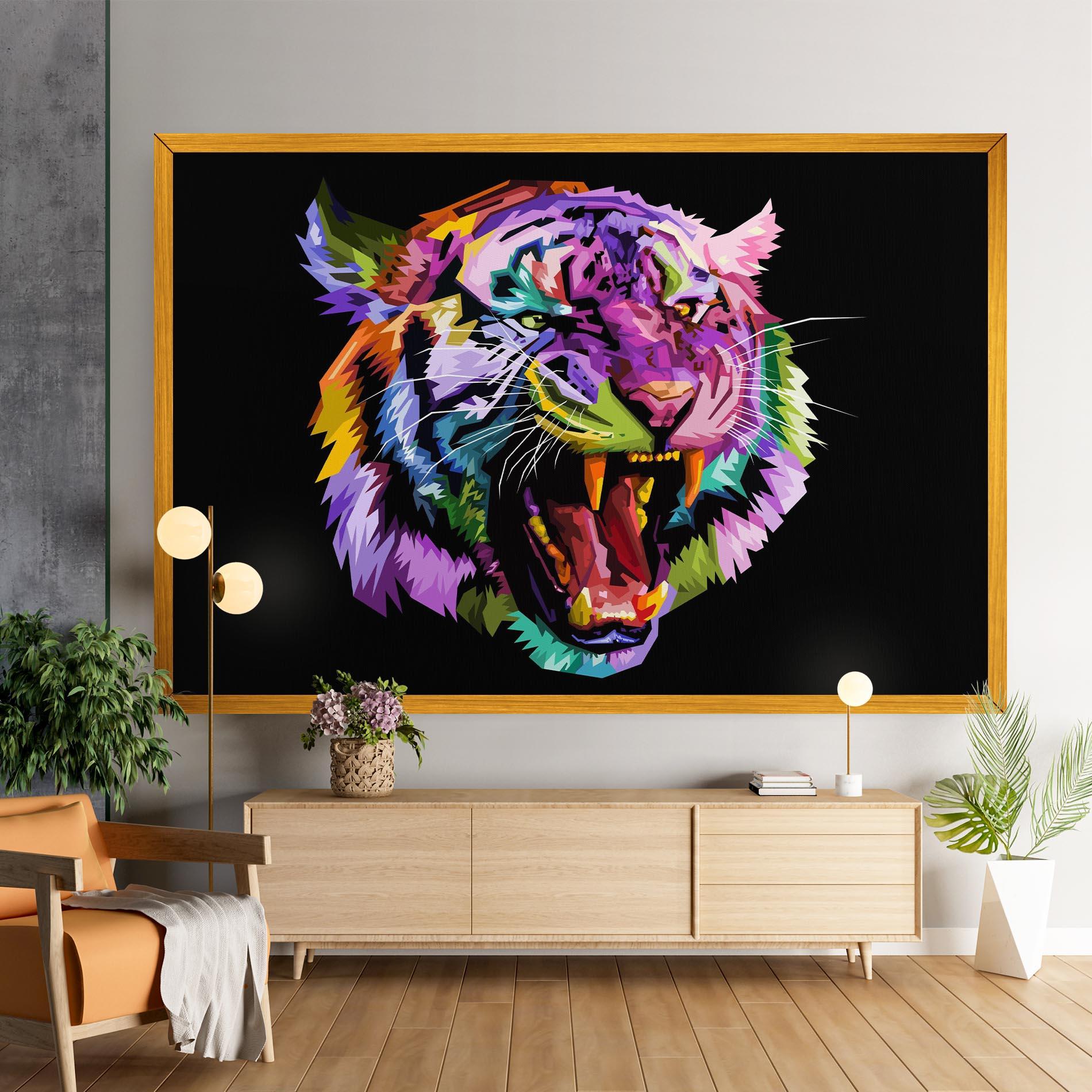 Tablou Canvas Tiger On Black mockup 9