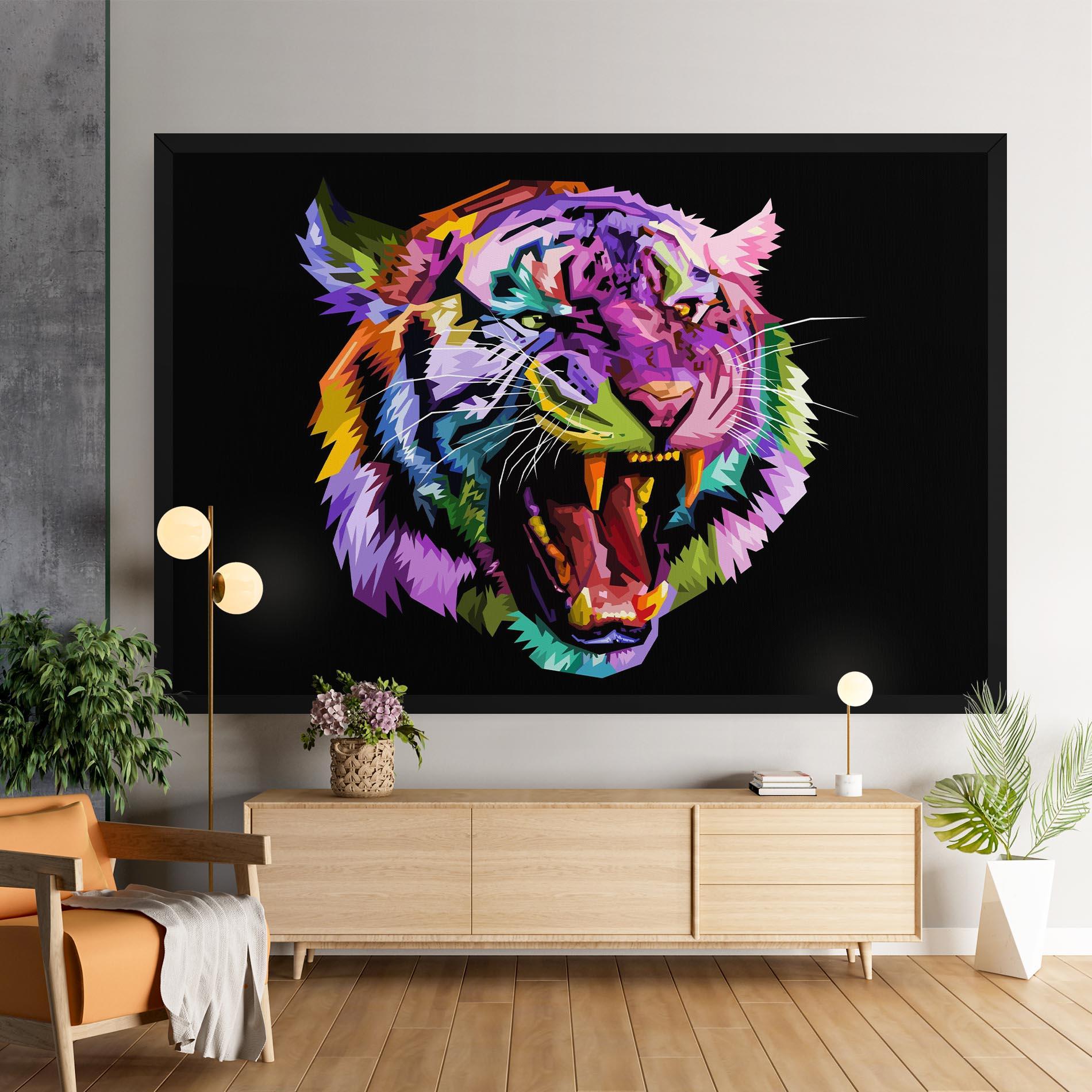 Tablou Canvas Tiger On Black mockup 9