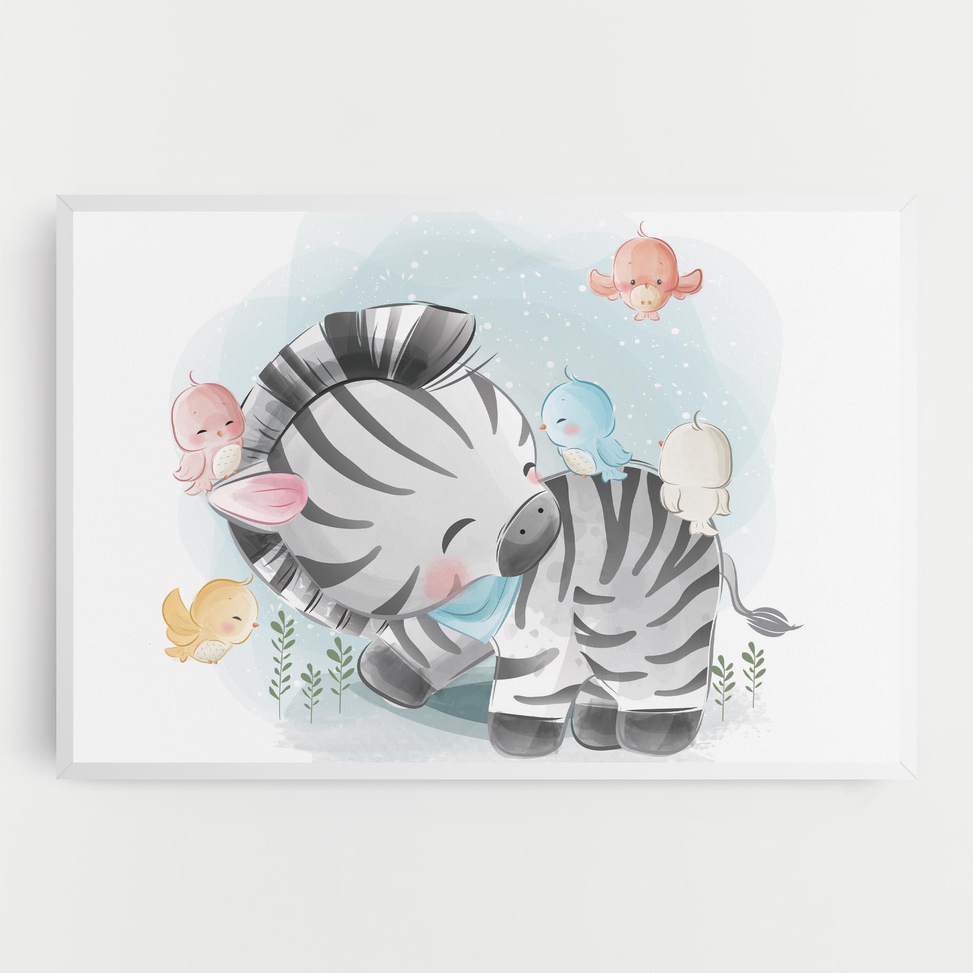 Tablou Canvas Zebra With Birds mockup 0