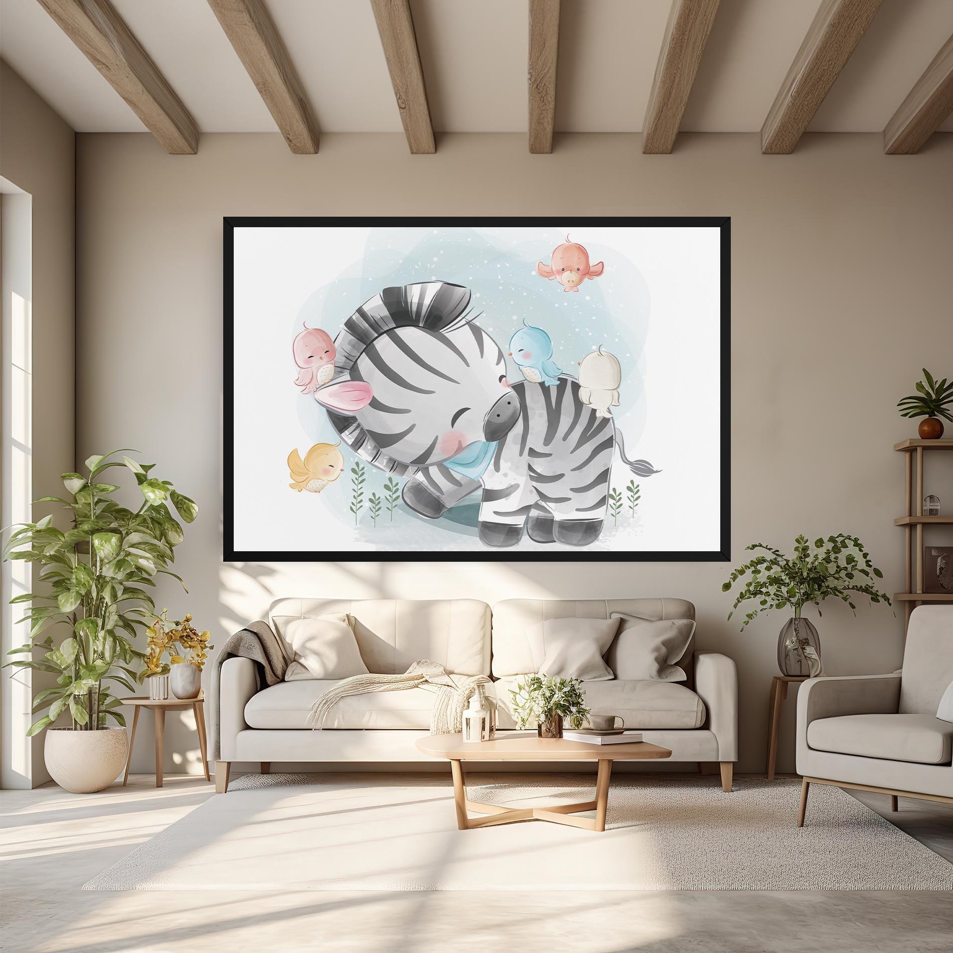 Tablou Canvas Zebra With Birds mockup 6