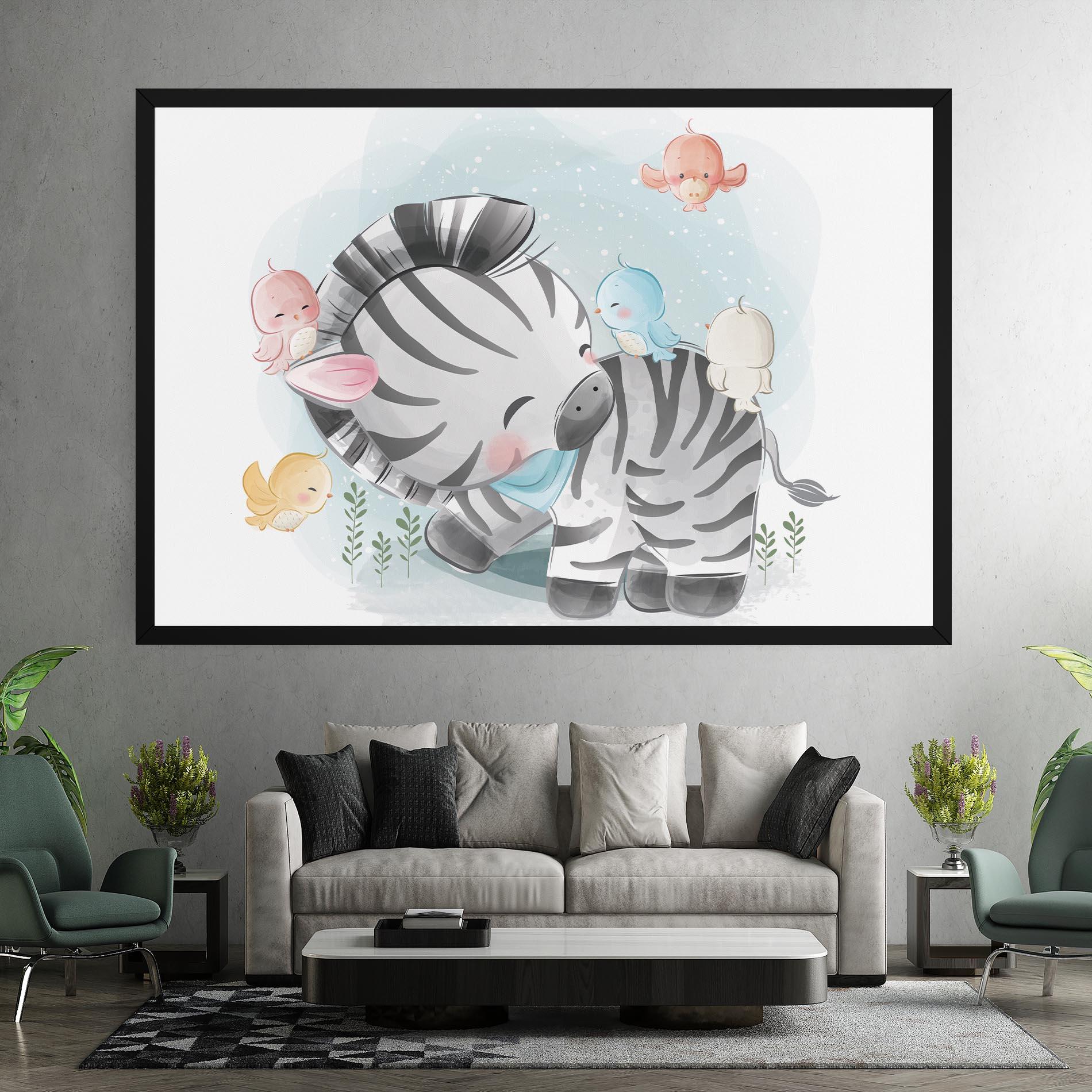 Tablou Canvas Zebra With Birds mockup 7