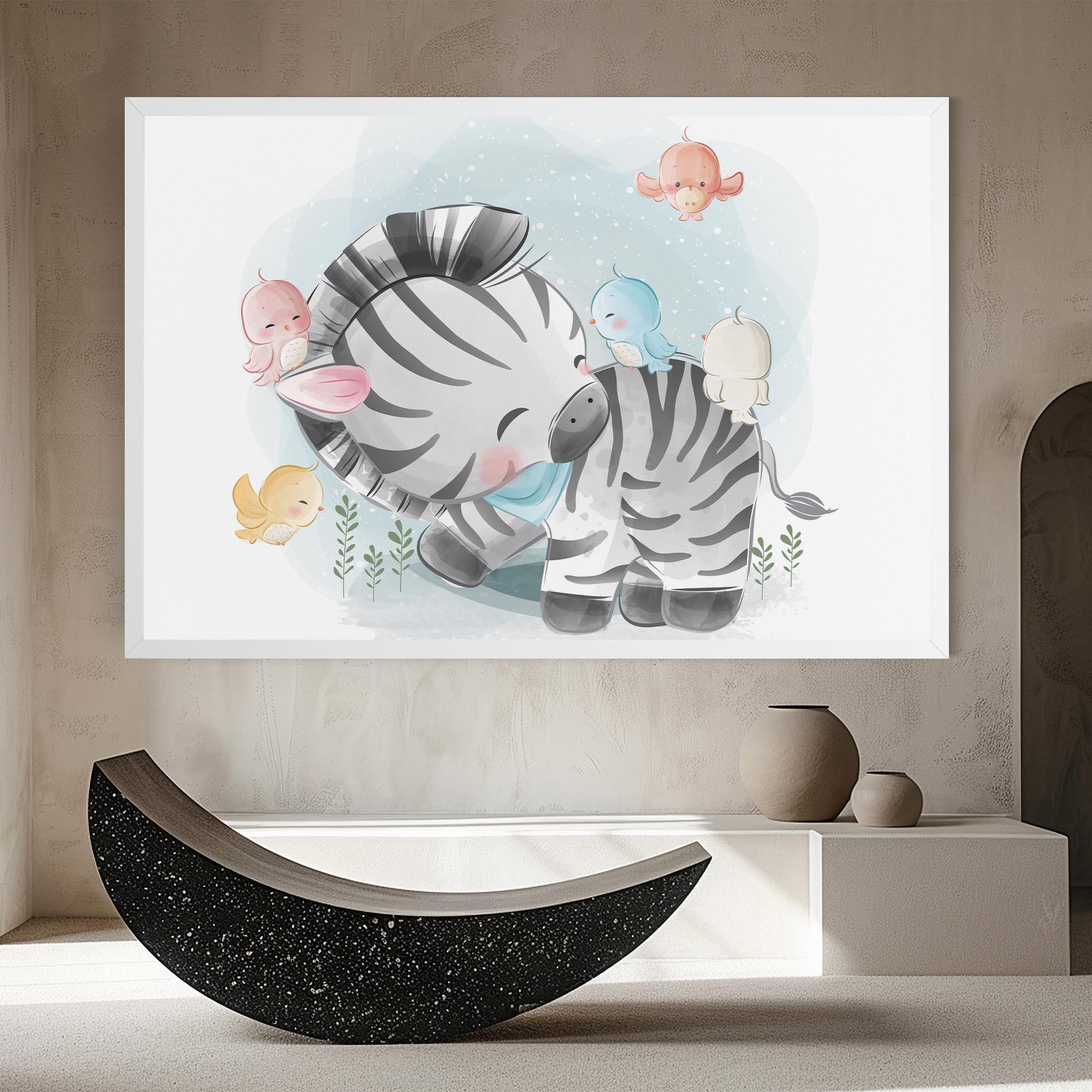 Tablou Canvas Zebra With Birds mockup 8