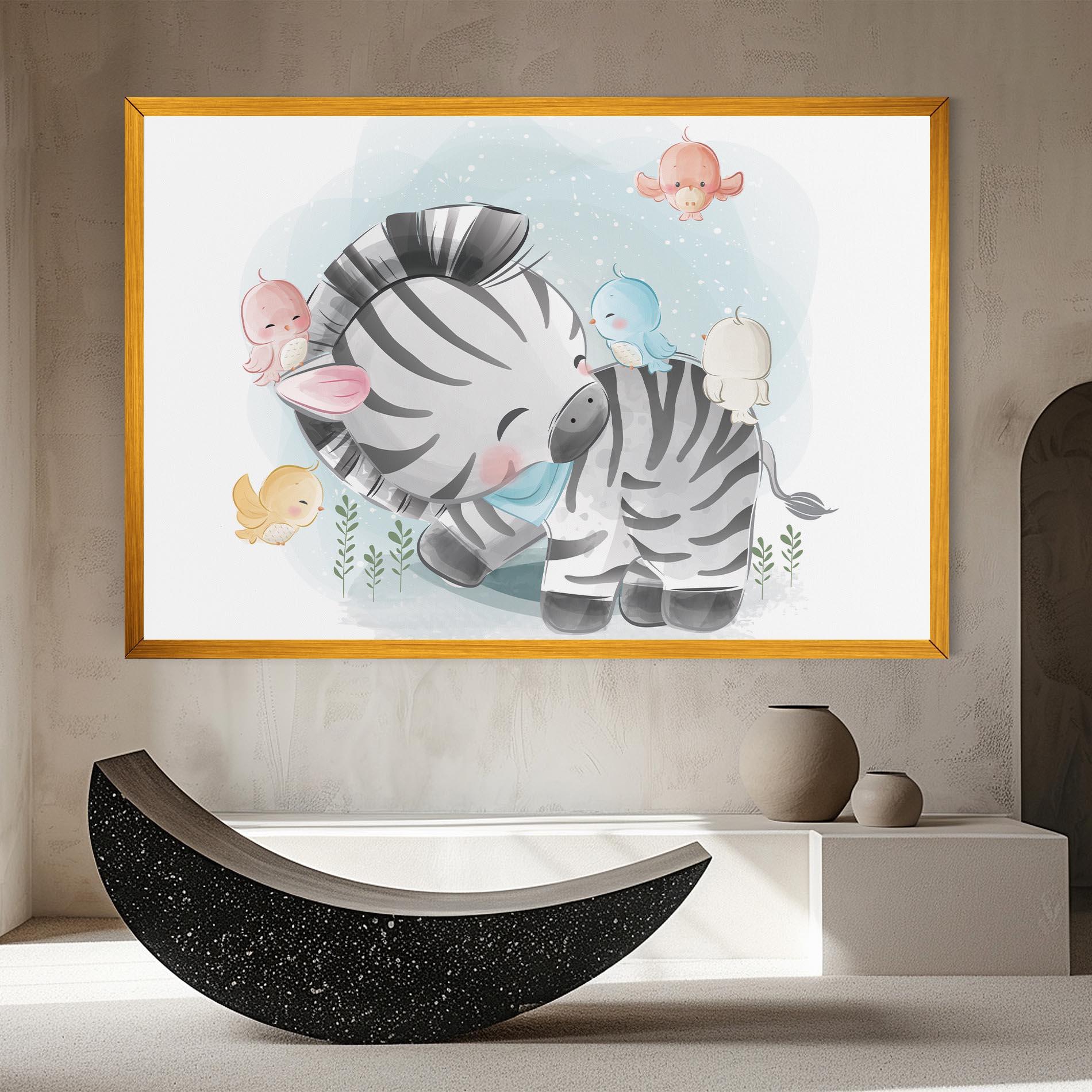 Tablou Canvas Zebra With Birds mockup 8