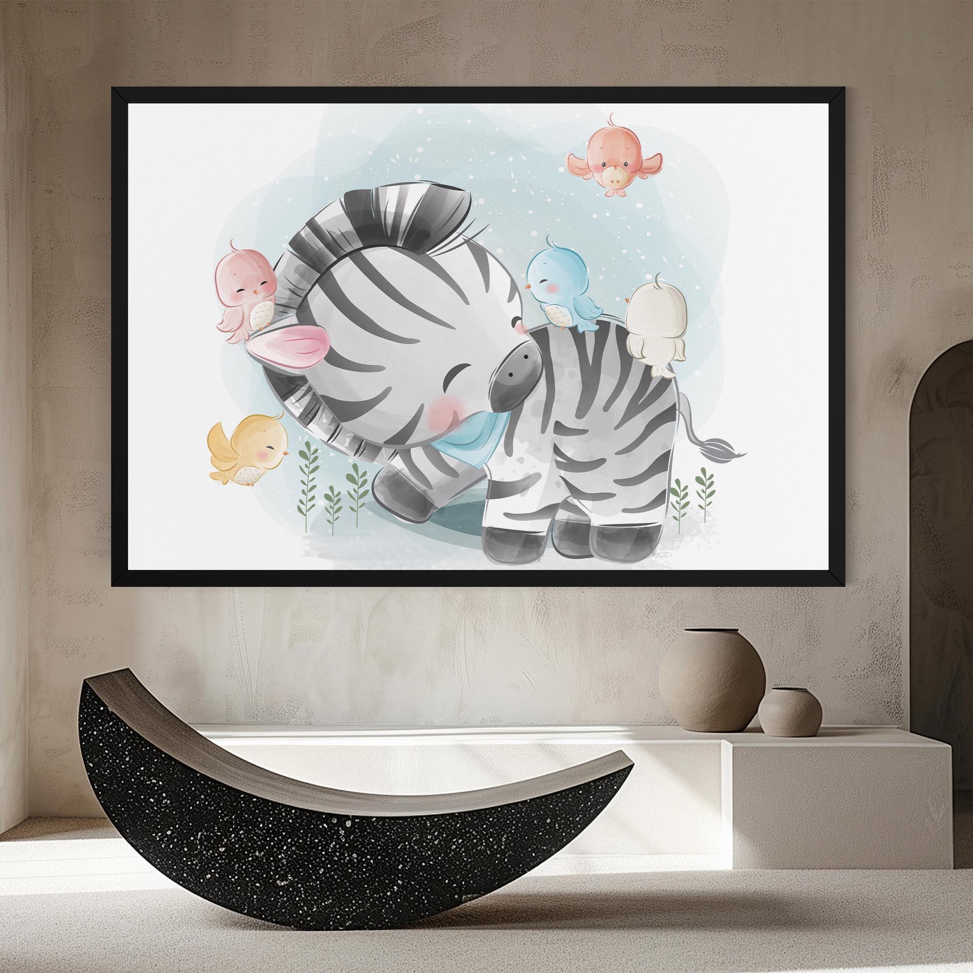 Tablou Canvas Zebra With Birds mockup 8
