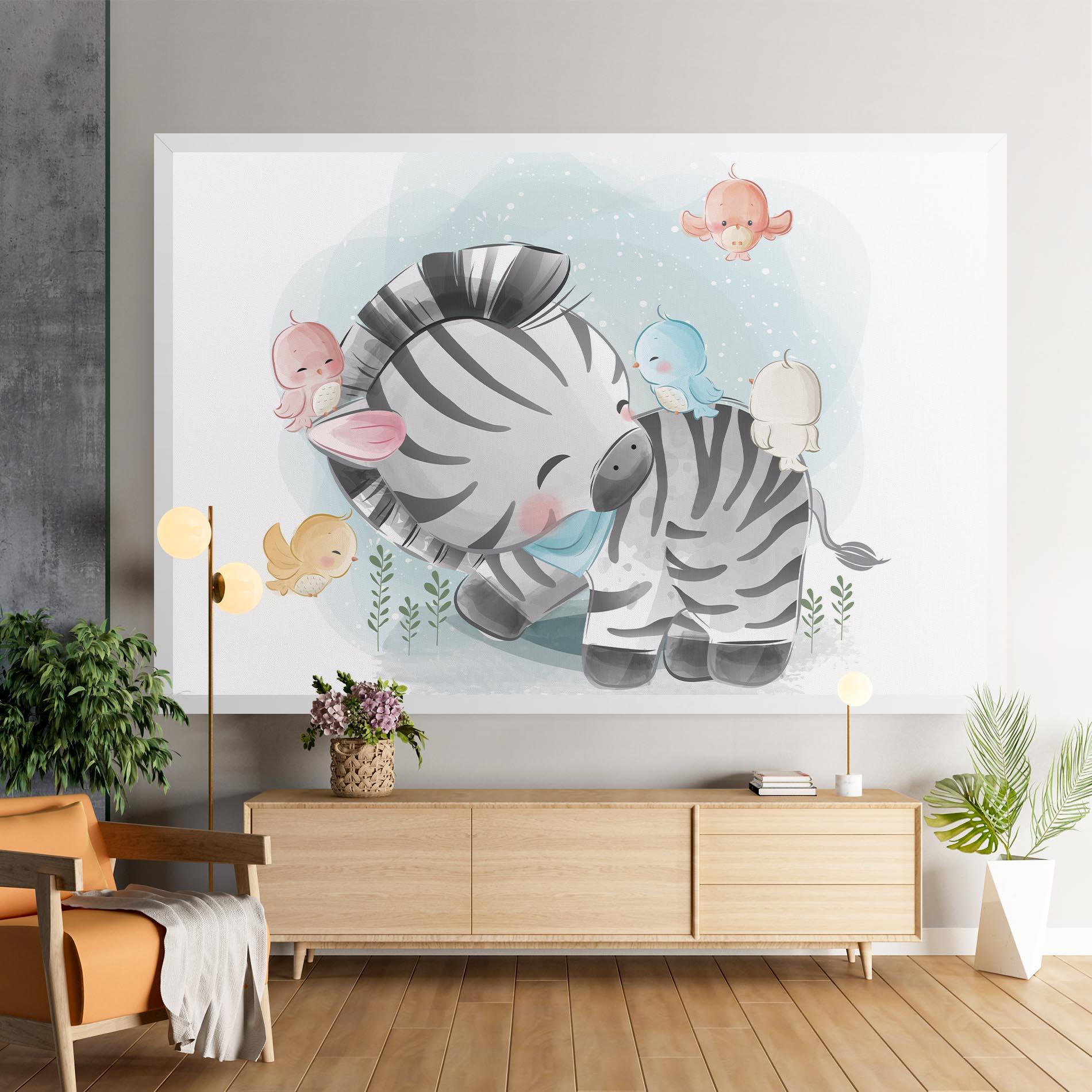 Tablou Canvas Zebra With Birds mockup 9