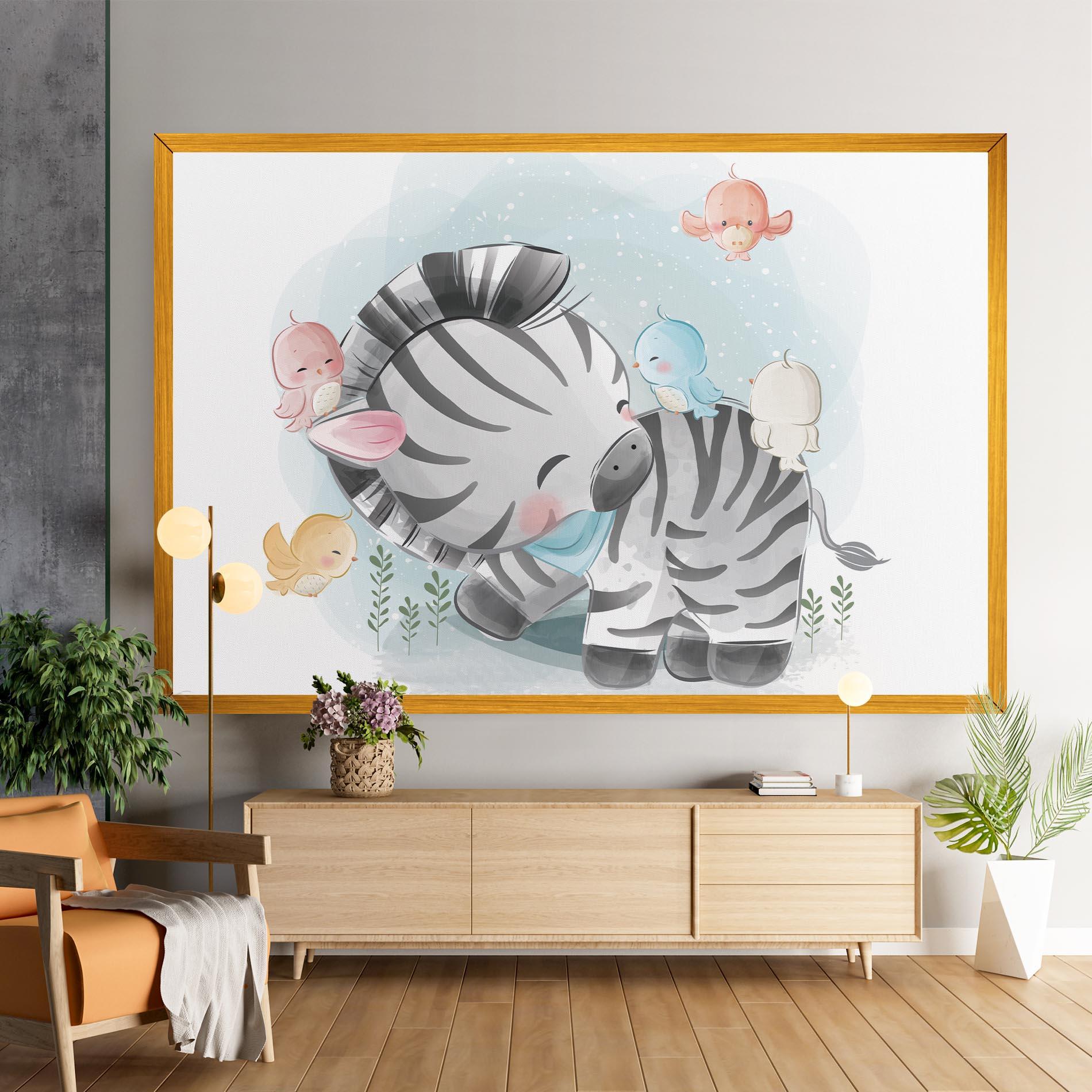 Tablou Canvas Zebra With Birds mockup 9