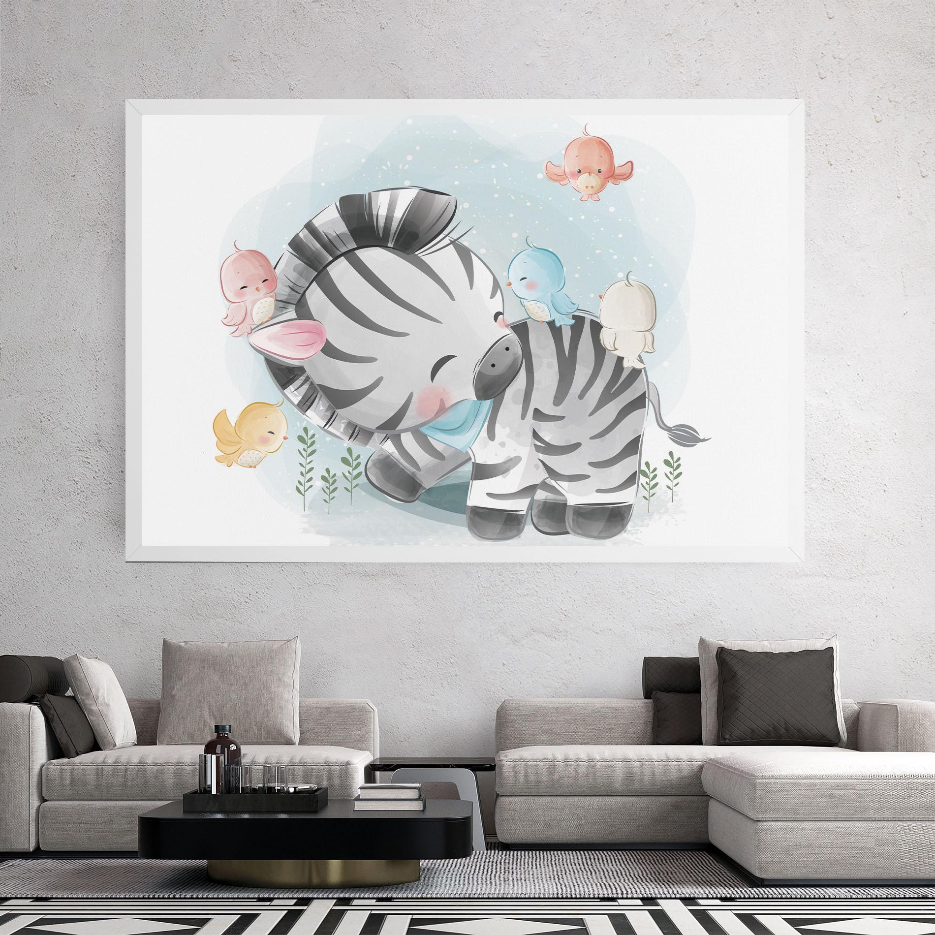 Tablou Canvas Zebra With Birds mockup 2