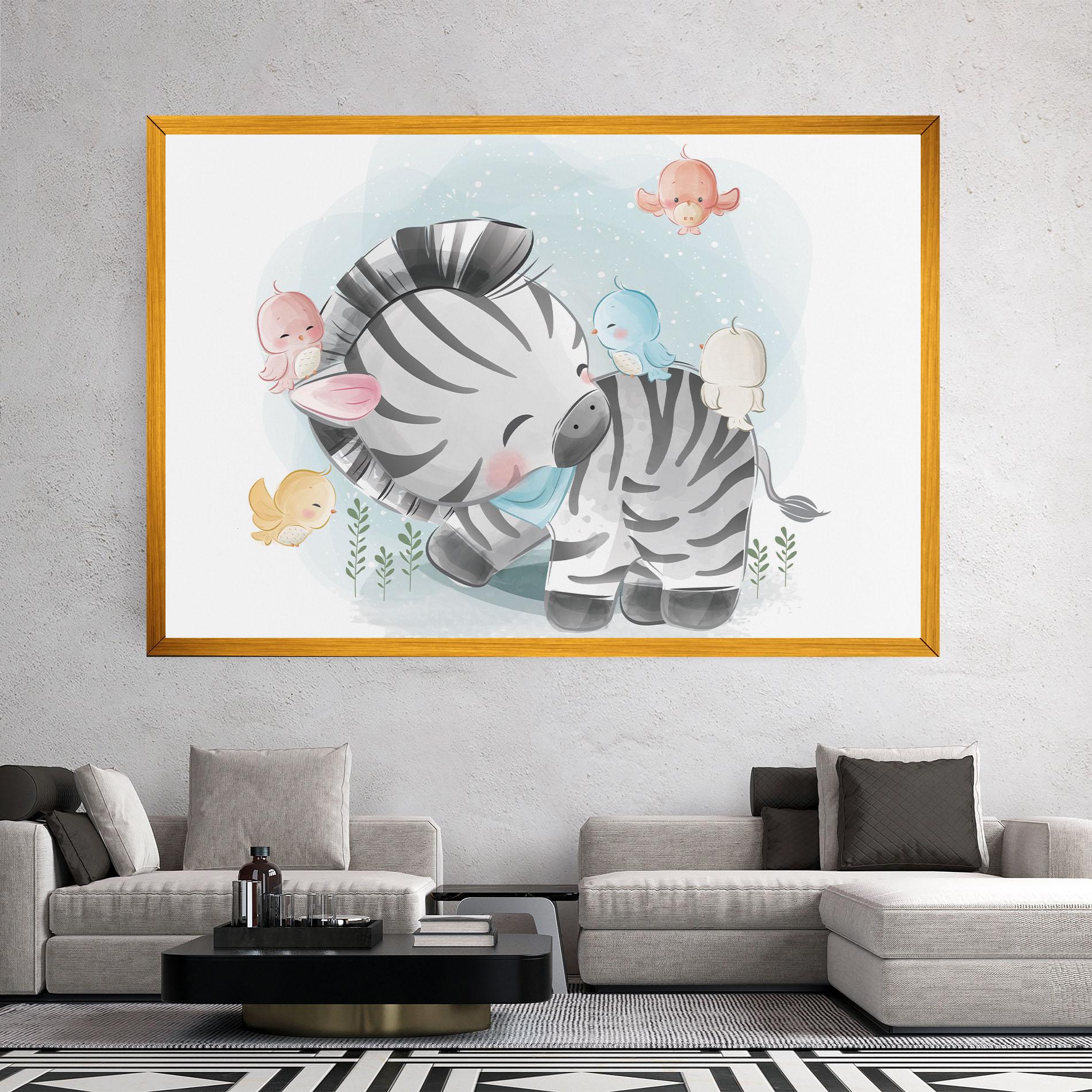 Tablou Canvas Zebra With Birds mockup 2