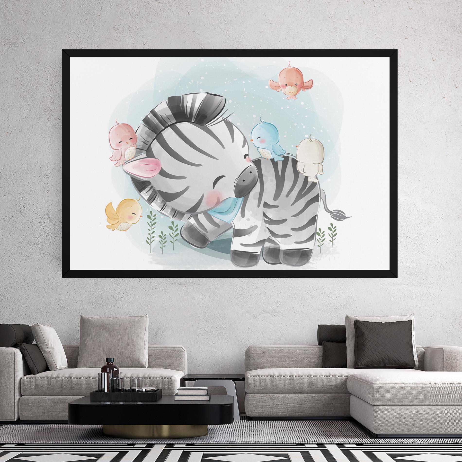 Tablou Canvas Zebra With Birds mockup 2
