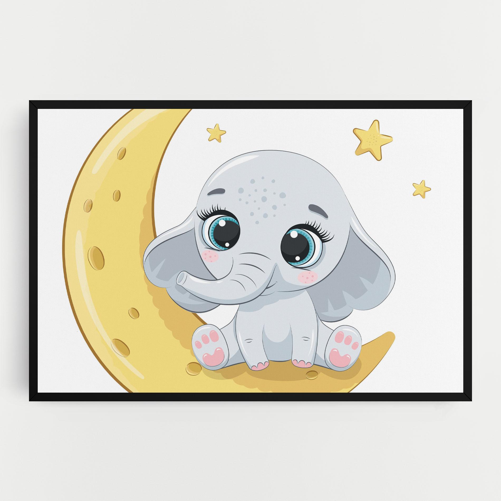 Tablou Canvas Cute Elephant Moon mockup 0