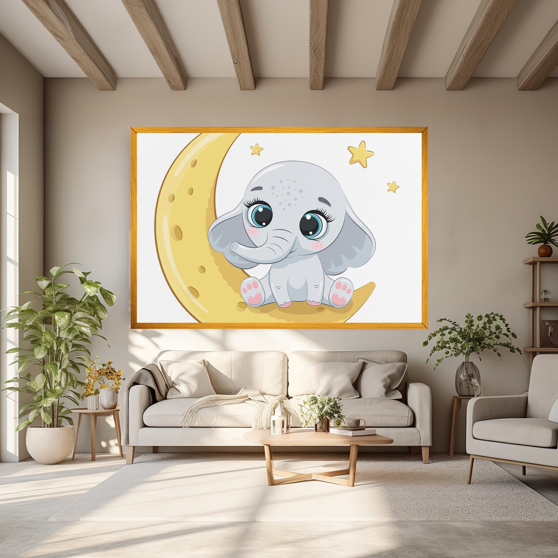 Tablou Canvas Cute Elephant Moon mockup 6