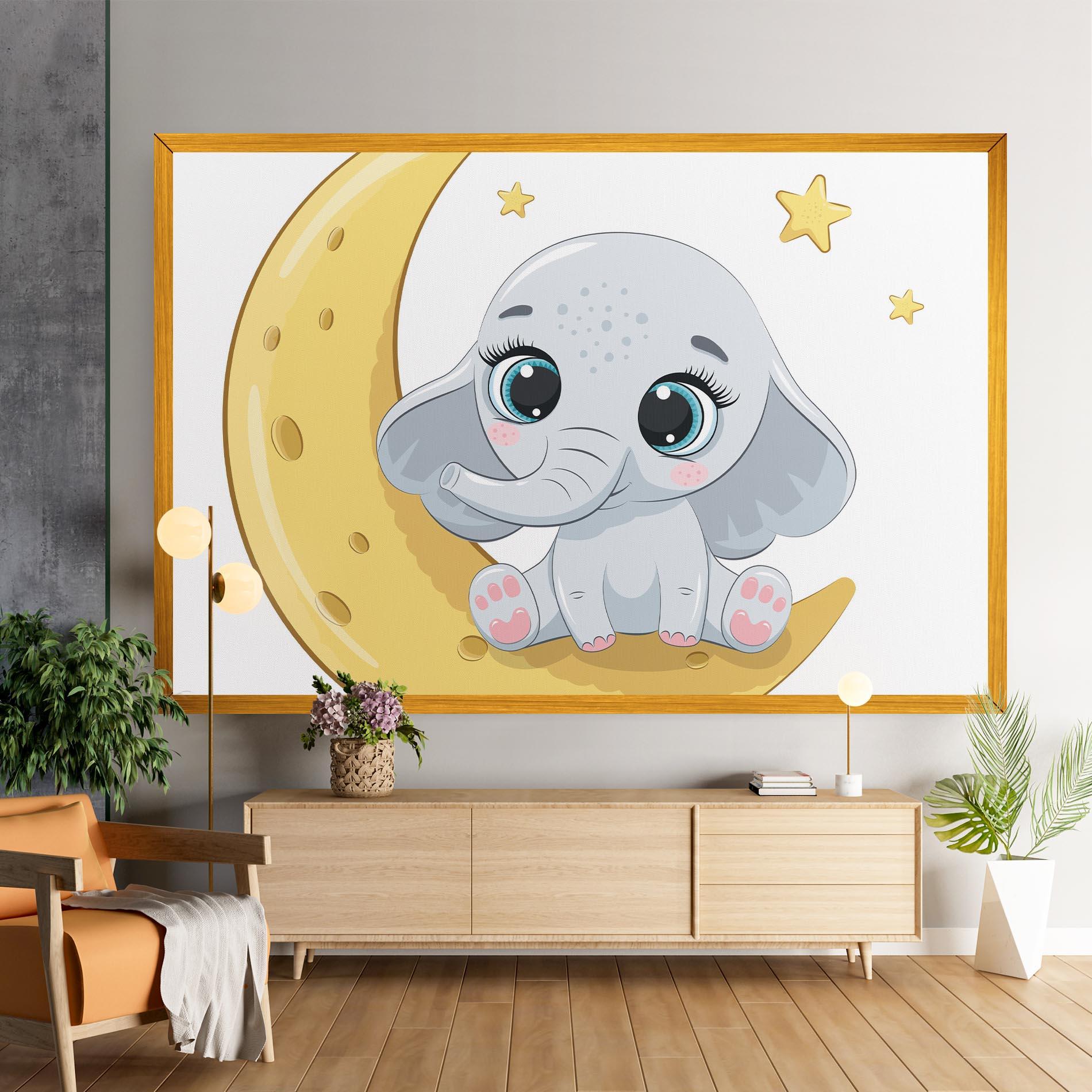 Tablou Canvas Cute Elephant Moon mockup 9
