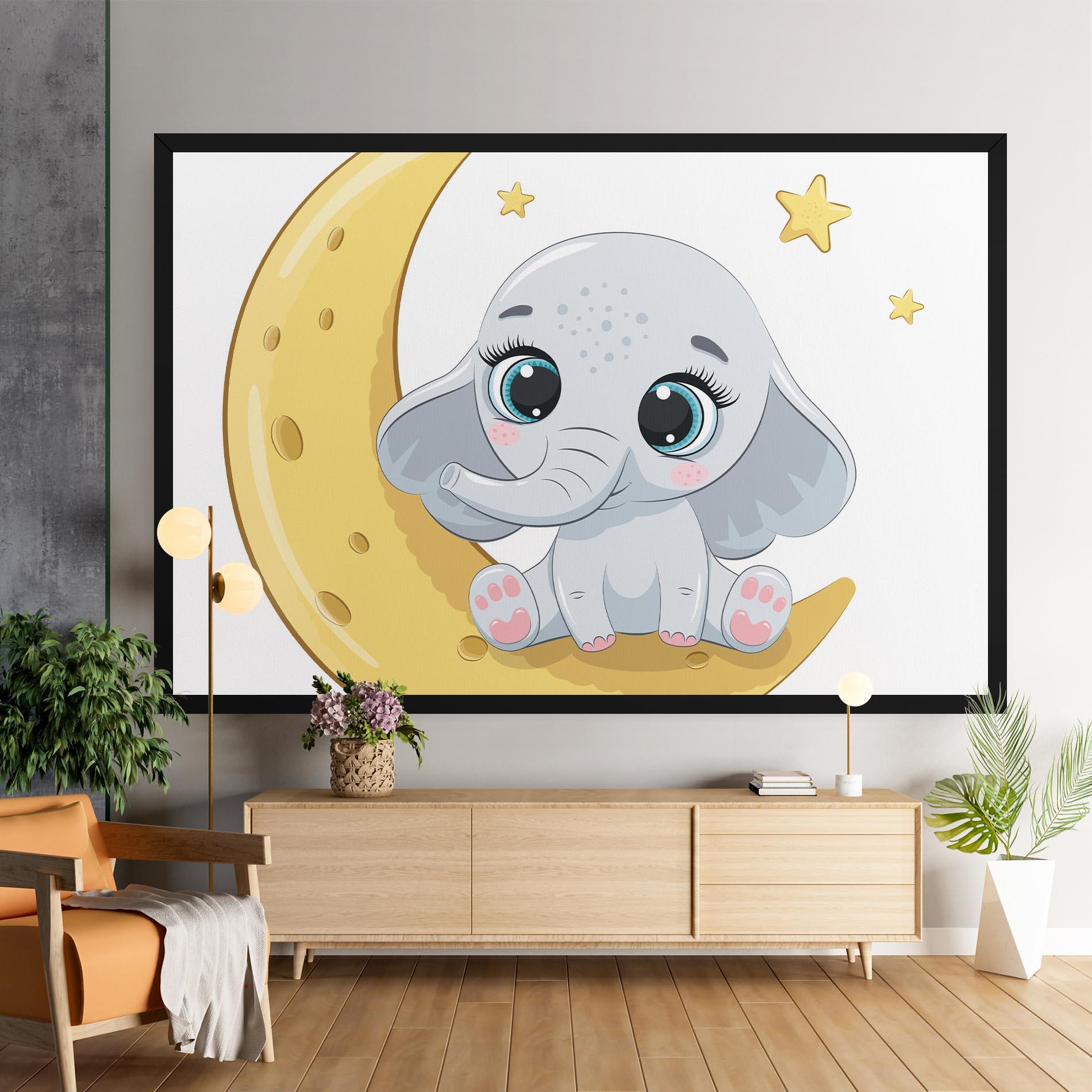 Tablou Canvas Cute Elephant Moon mockup 9