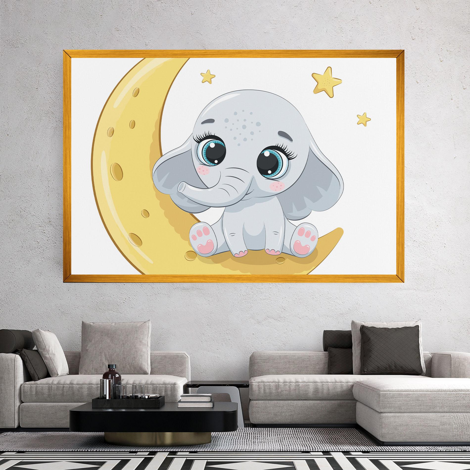 Tablou Canvas Cute Elephant Moon mockup 2