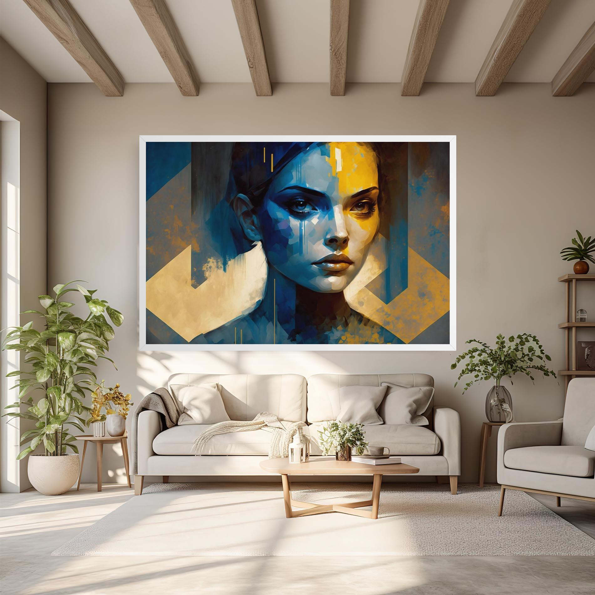 Tablou Canvas Gold Blue Face mockup 6