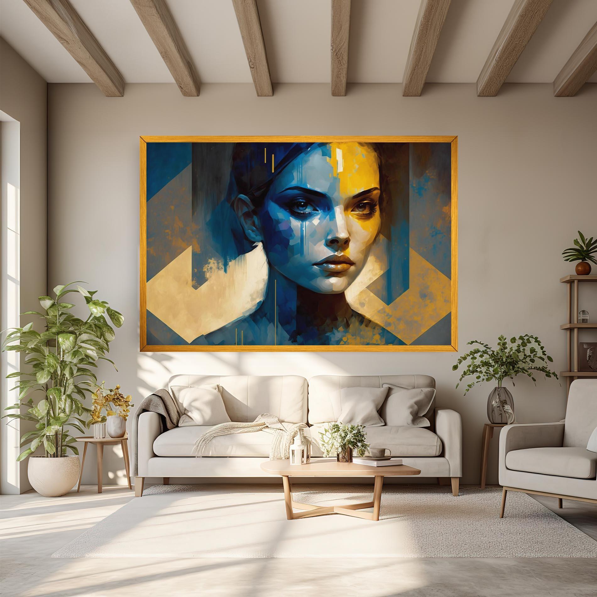 Tablou Canvas Gold Blue Face mockup 6