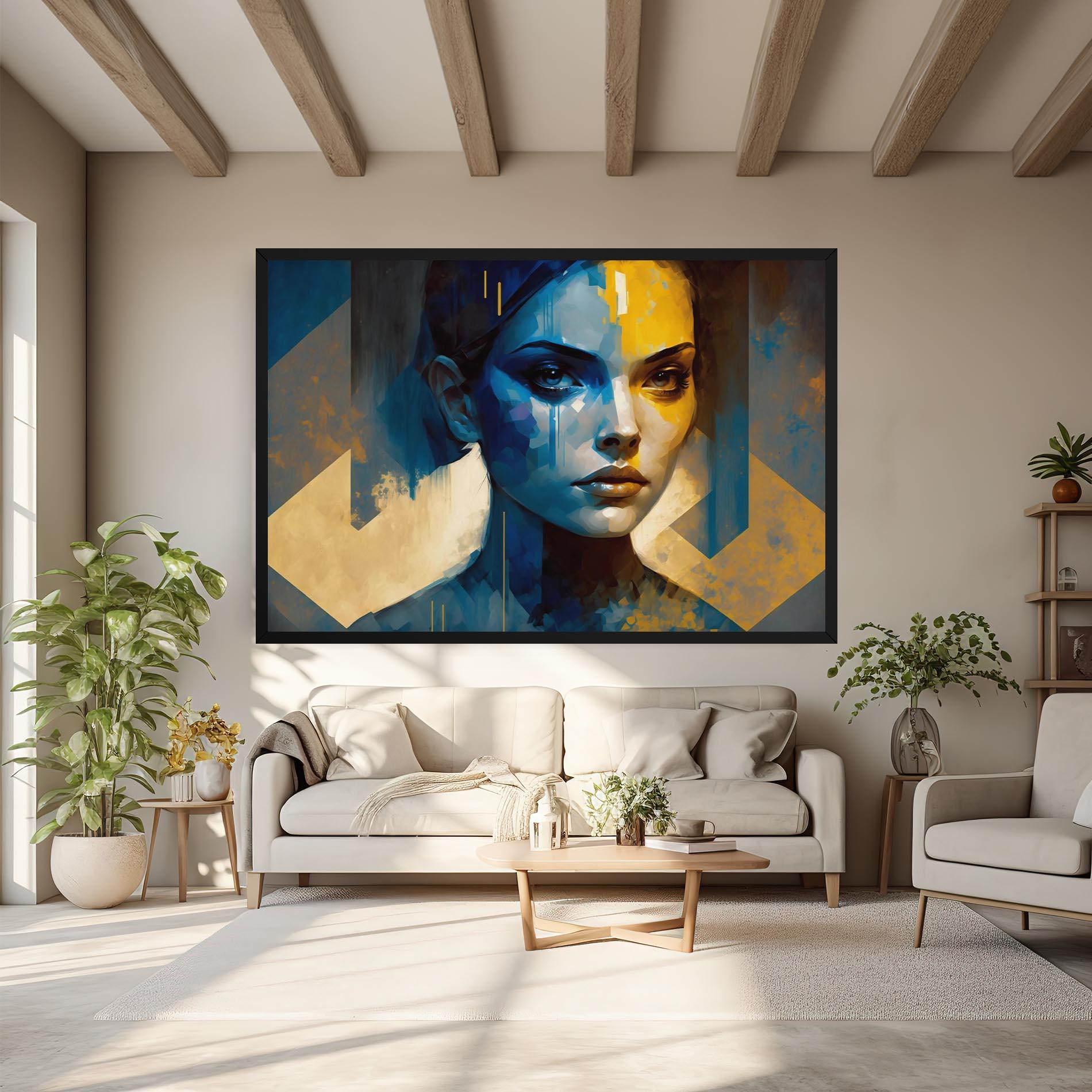 Tablou Canvas Gold Blue Face mockup 6