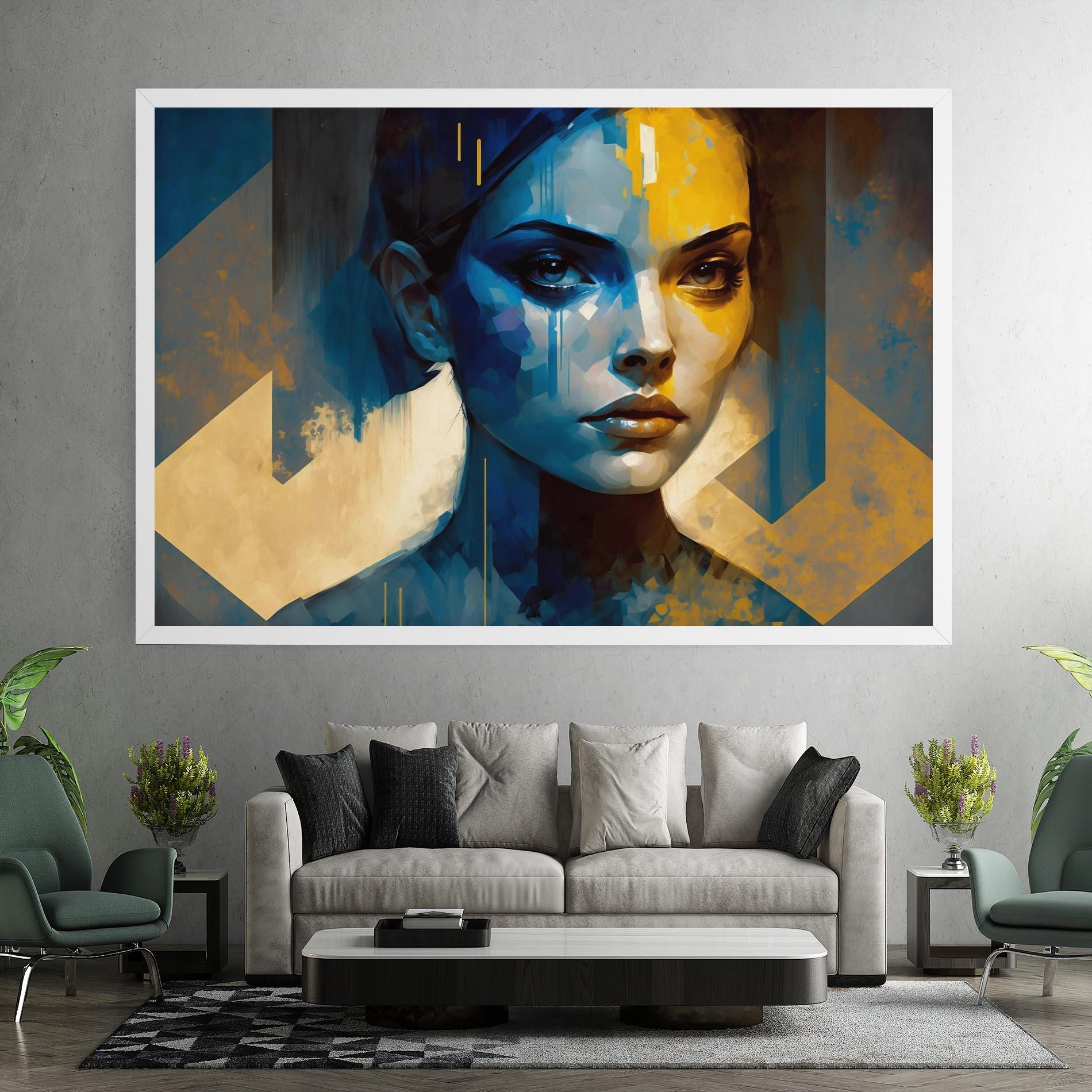 Tablou Canvas Gold Blue Face mockup 7