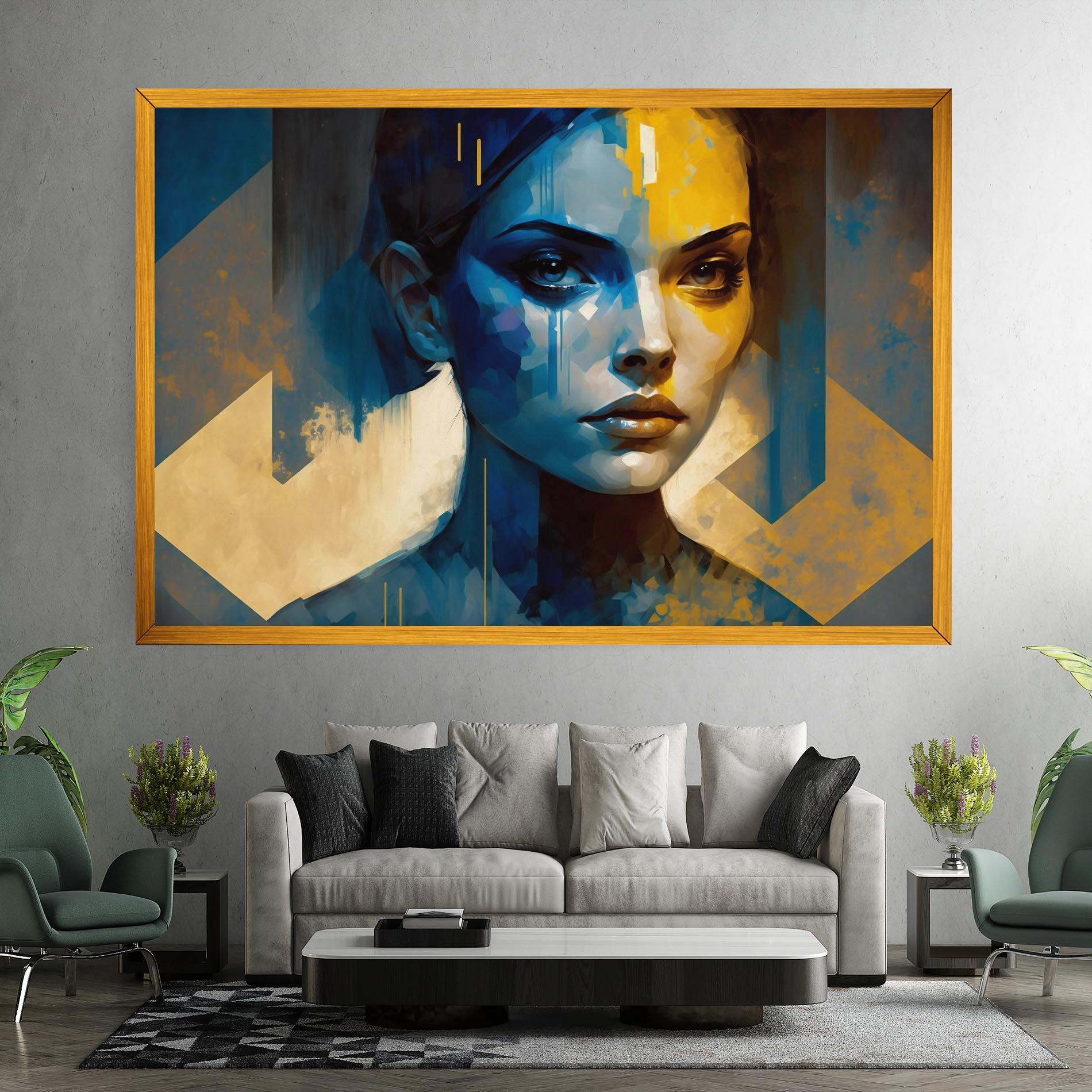 Tablou Canvas Gold Blue Face mockup 7