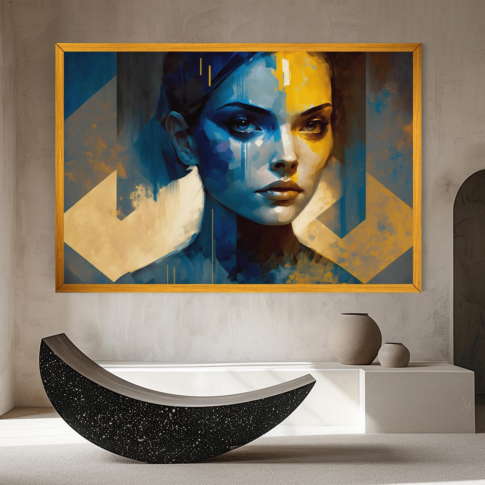 Tablou Canvas Gold Blue Face mockup 8