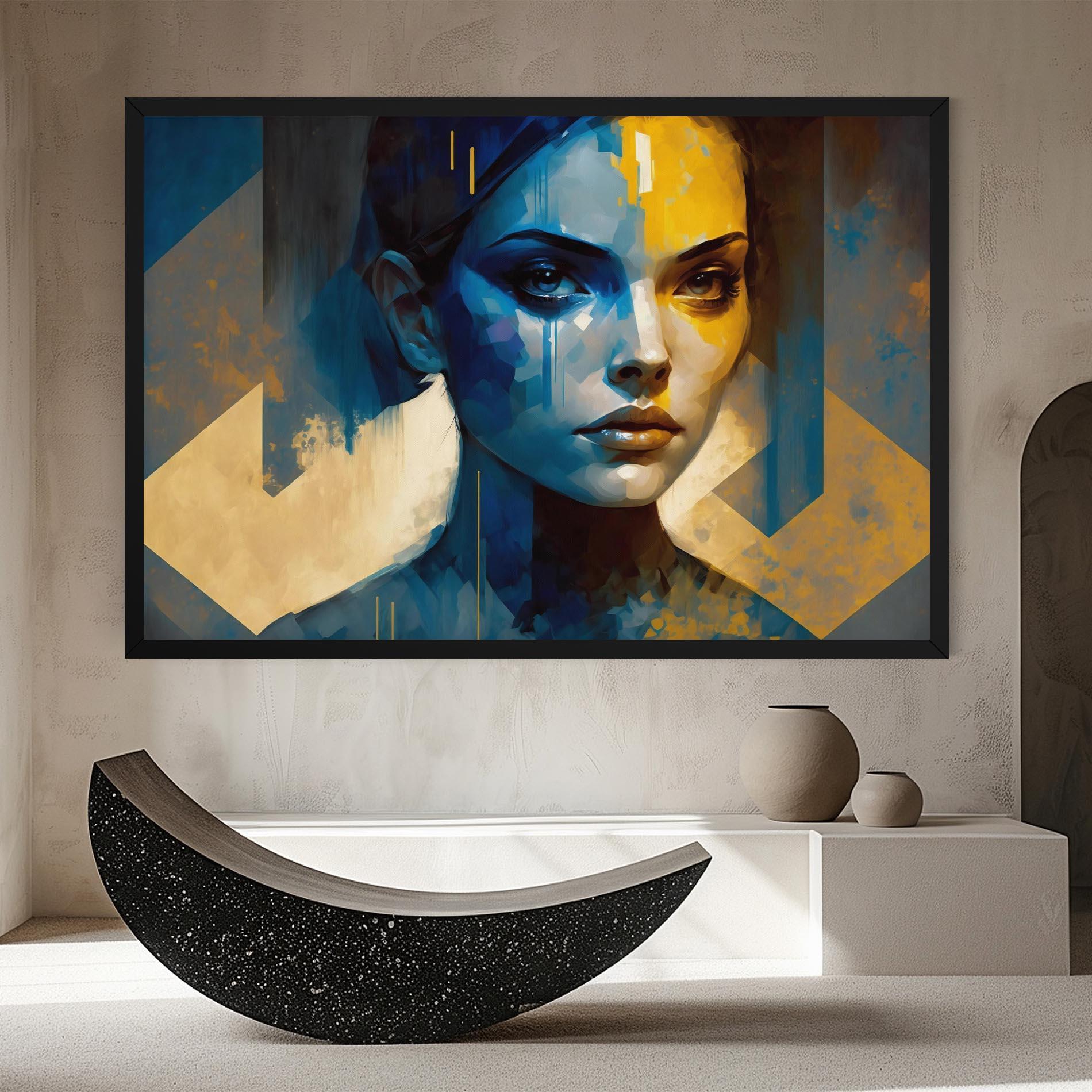 Tablou Canvas Gold Blue Face mockup 8