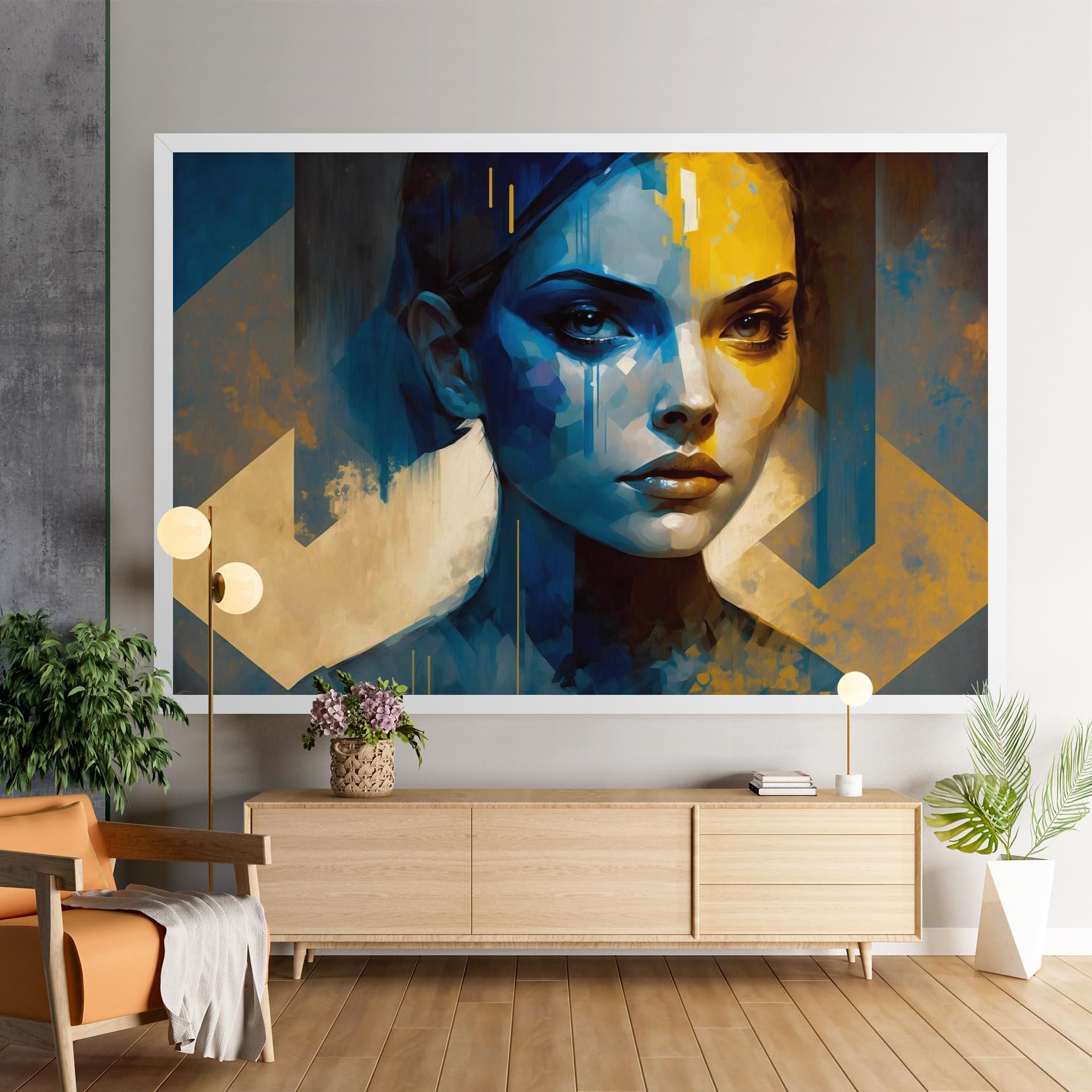 Tablou Canvas Gold Blue Face mockup 9