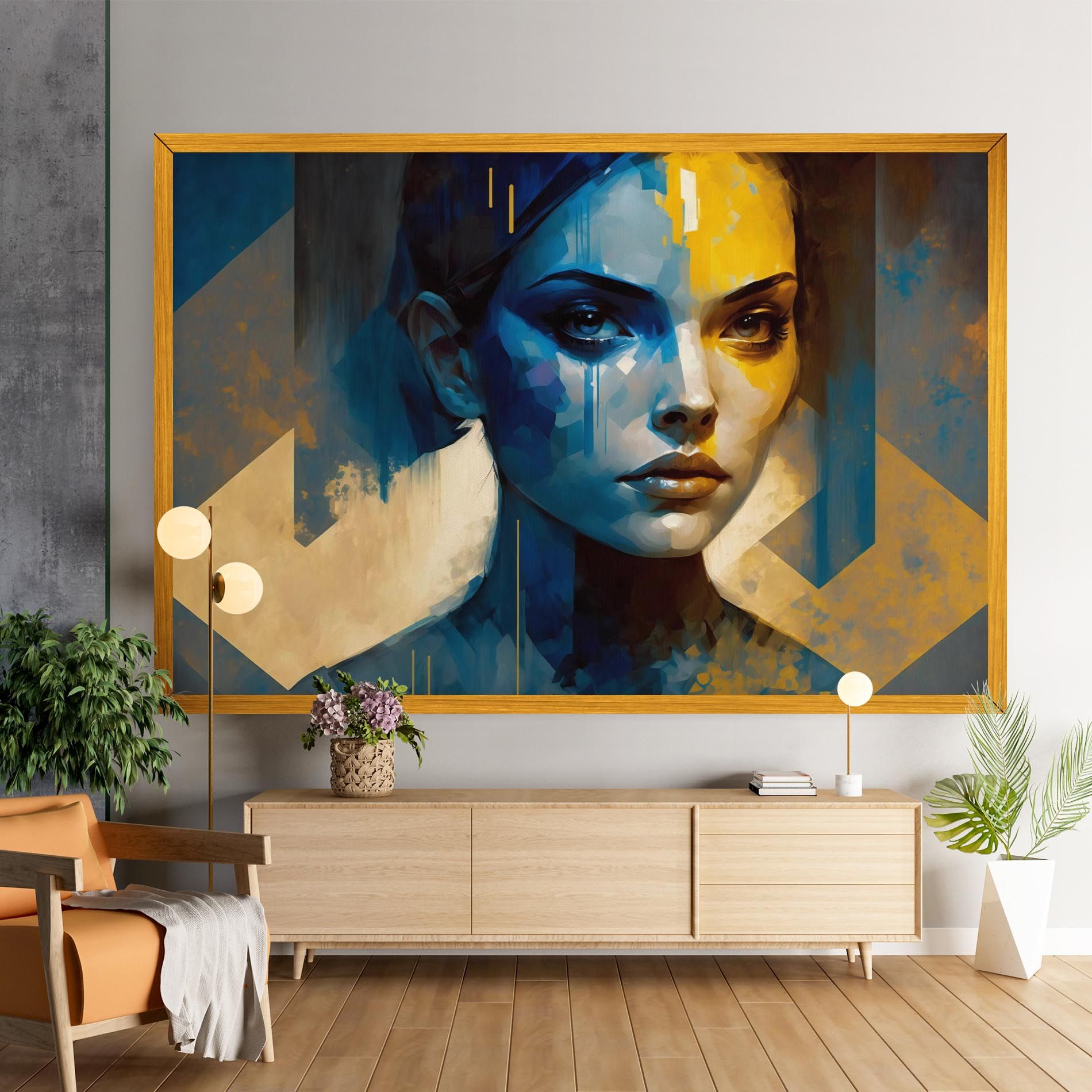Gold Blue Face mockup 9