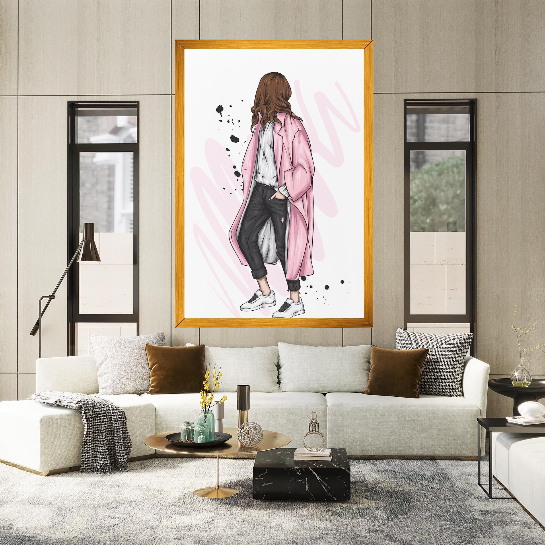 Tablou Canvas Pink Coat Woman mockup 2