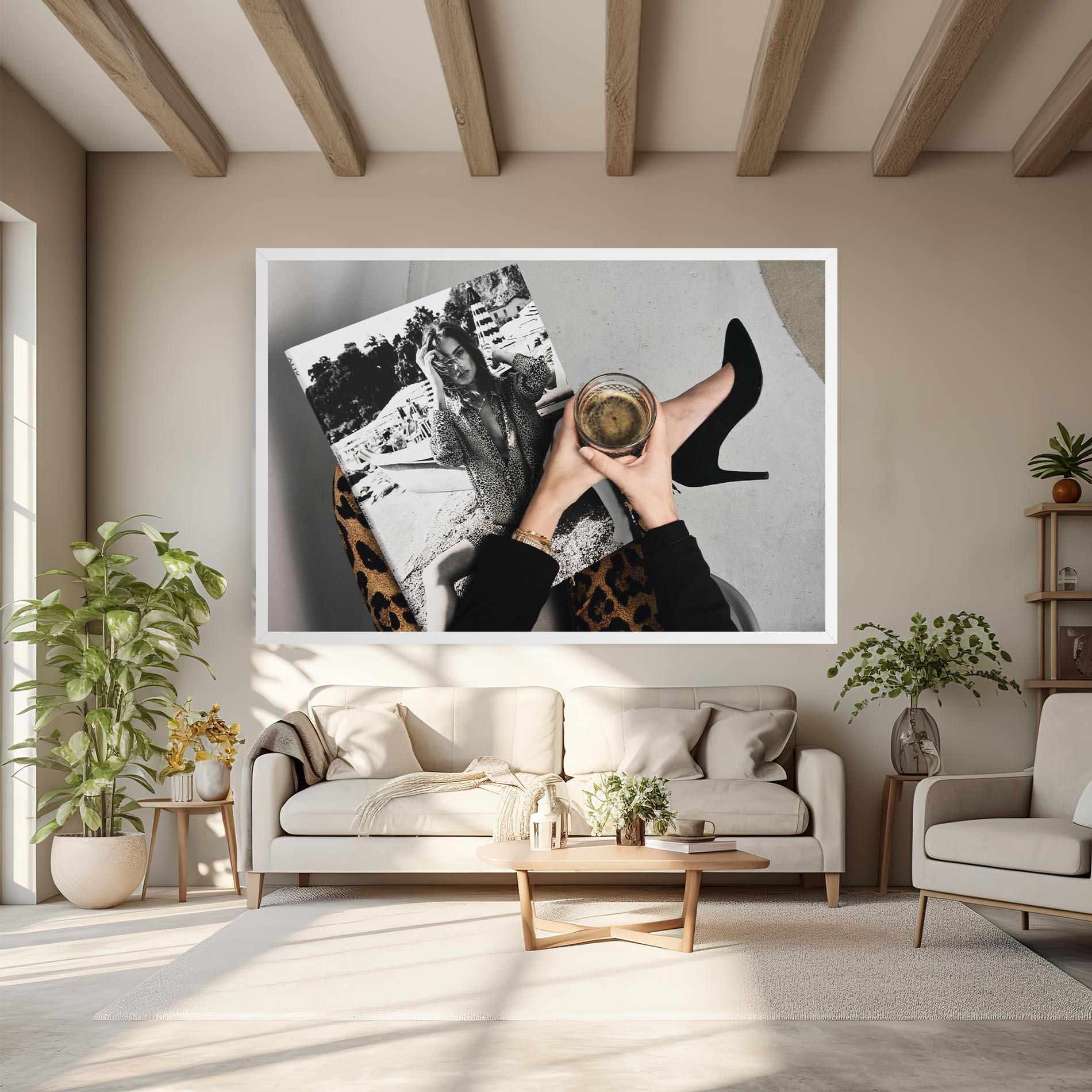 Tablou Canvas Black Shoes Holding Coffee mockup 6