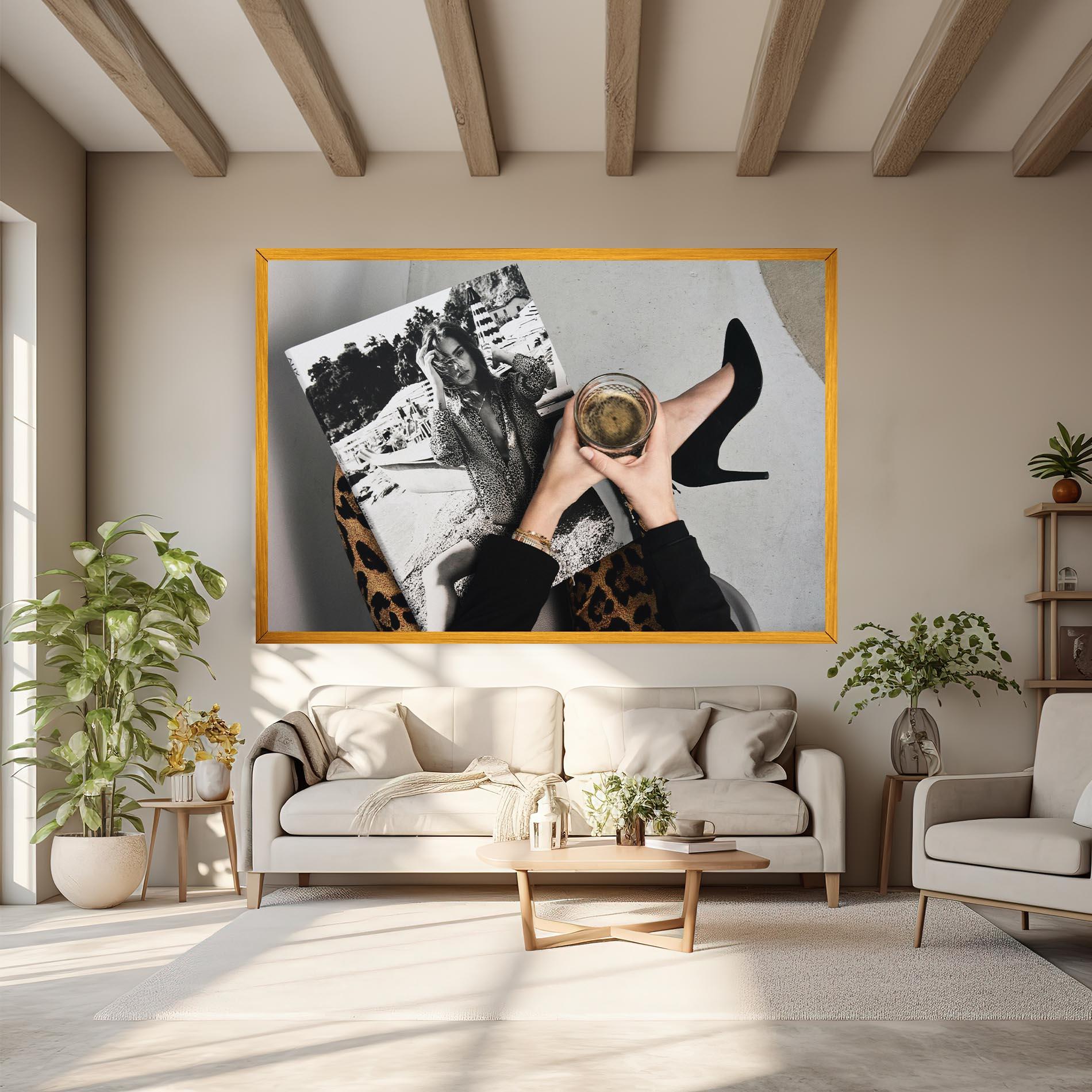 Tablou Canvas Black Shoes Holding Coffee mockup 6