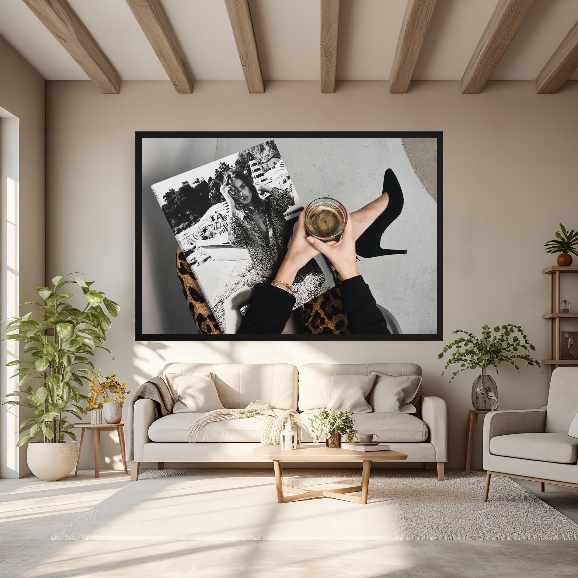 Tablou Canvas Black Shoes Holding Coffee mockup 6