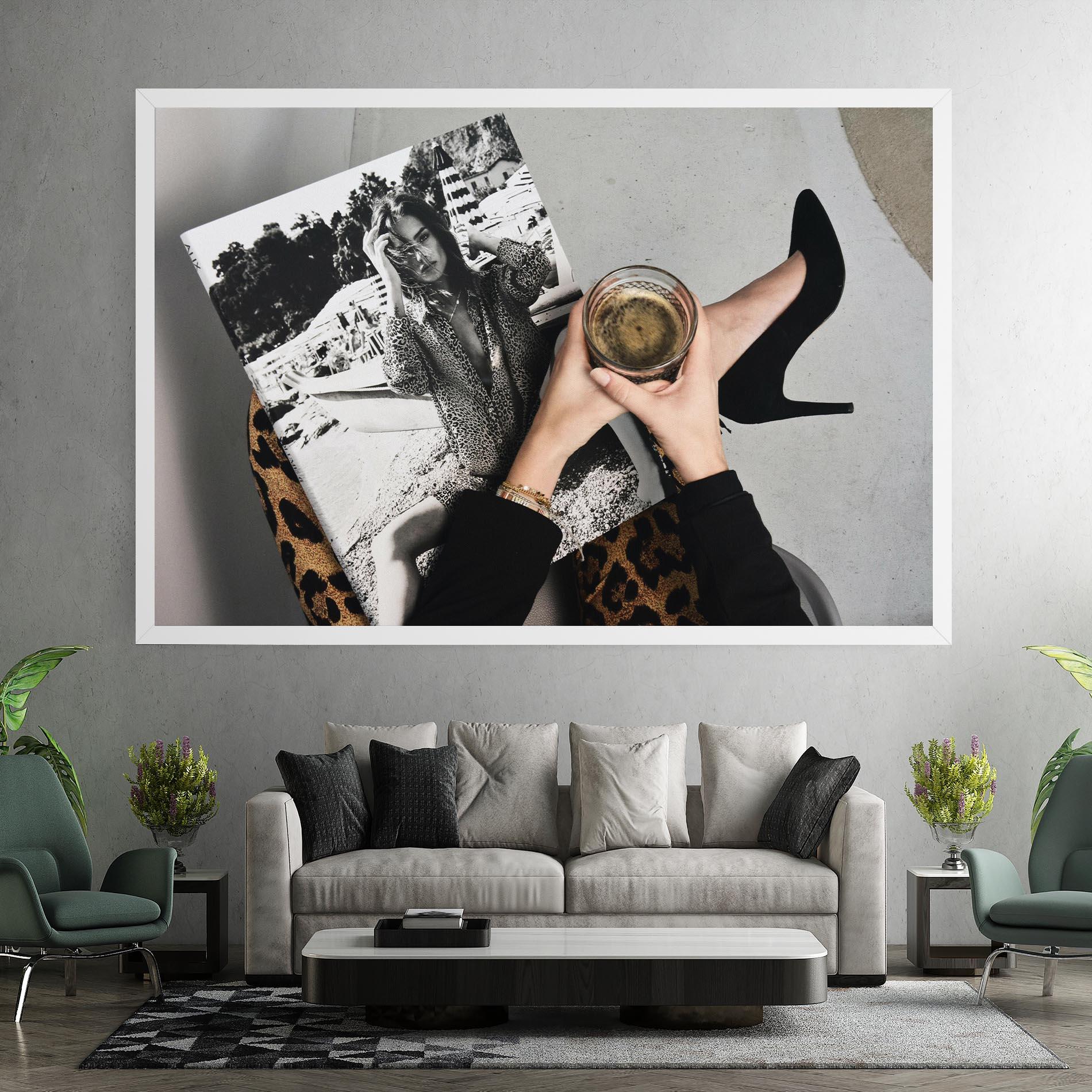 Tablou Canvas Black Shoes Holding Coffee mockup 7